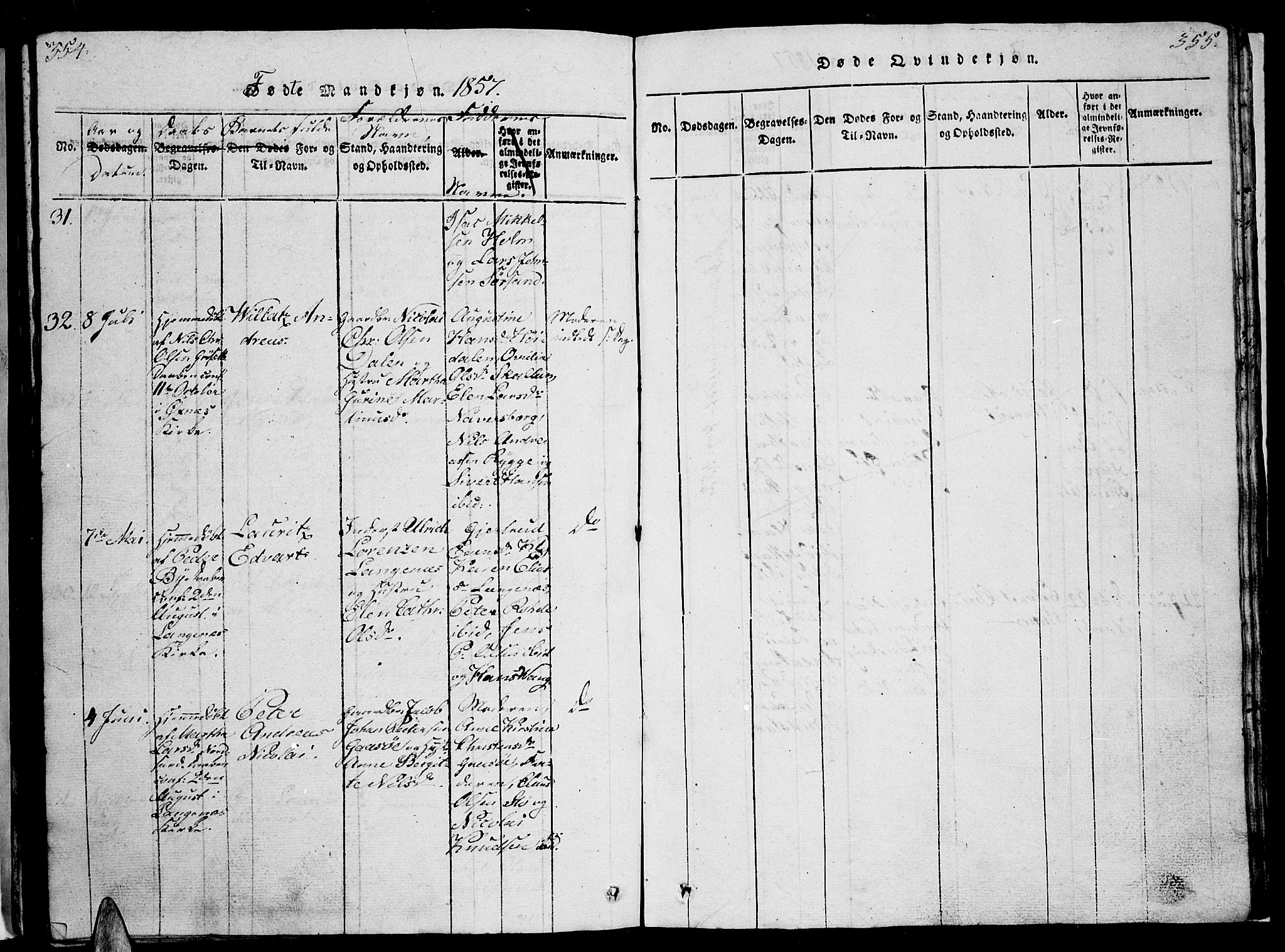 Ministerialprotokoller, klokkerbøker og fødselsregistre - Nordland, AV/SAT-A-1459/893/L1346: Parish register (copy) no. 893C01, 1820-1858, p. 354-355