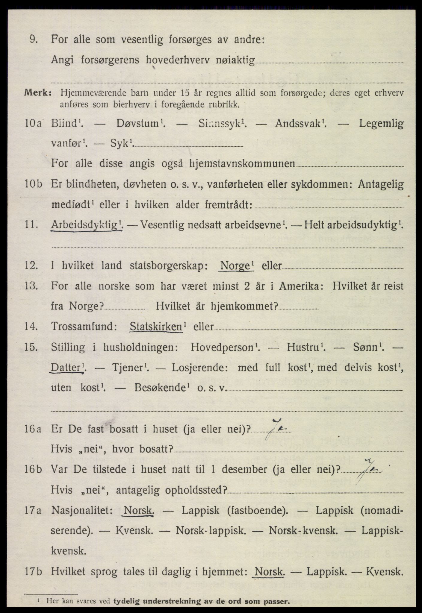 SAT, 1920 census for Kvam, 1920, p. 2360