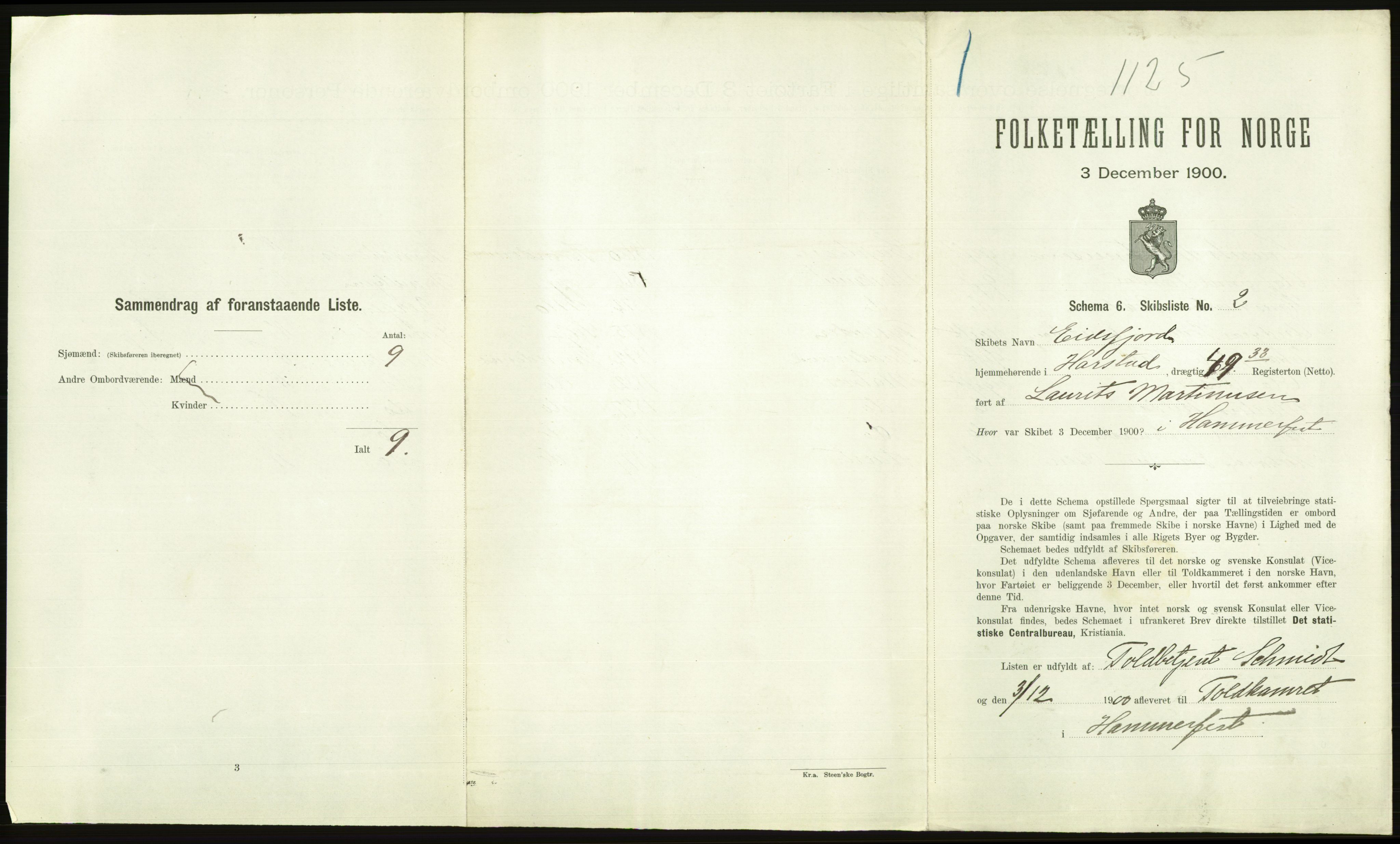 RA, 1900 Census - ship lists from ships in Norwegian harbours, harbours abroad and at sea, 1900, p. 2757