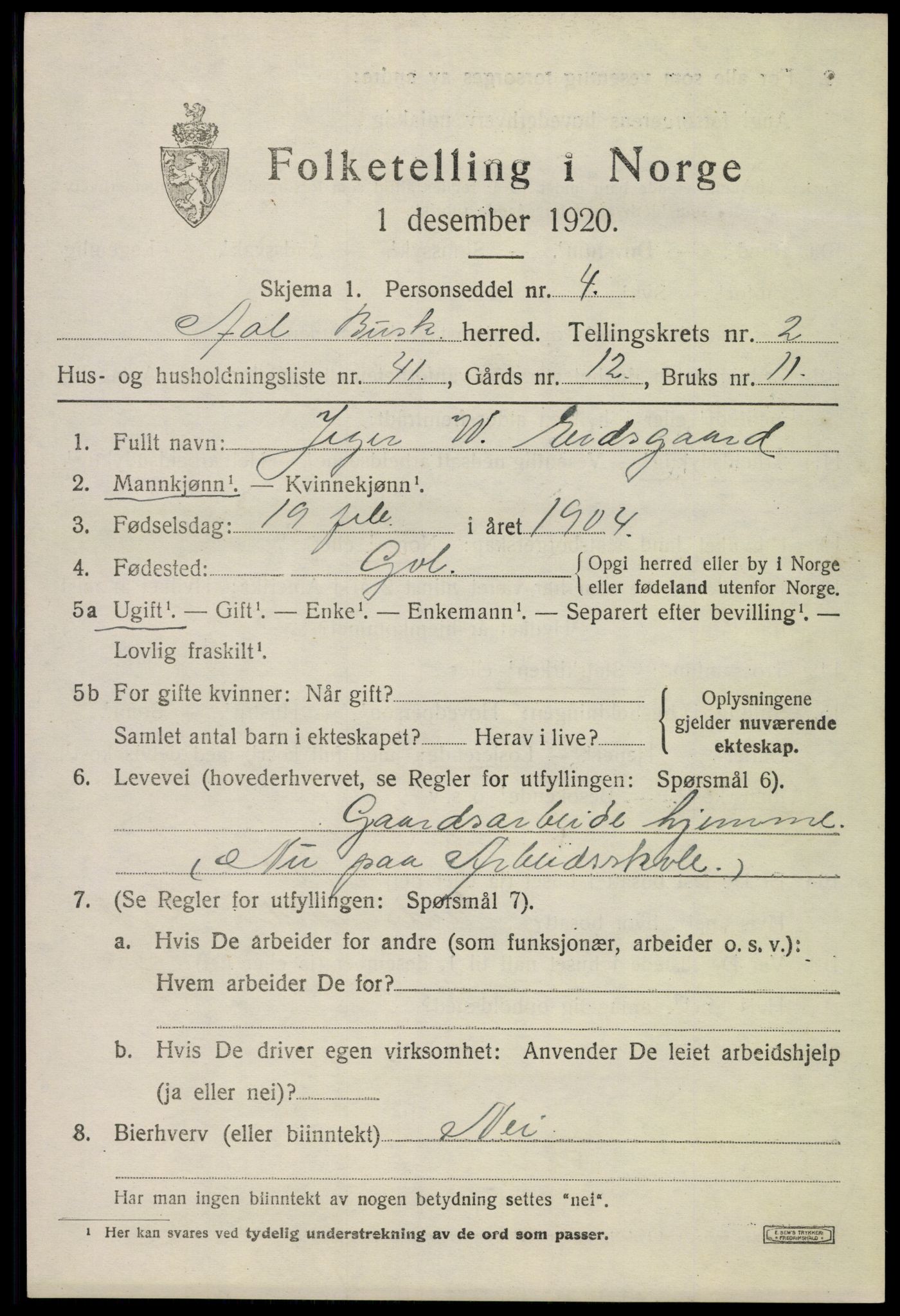 SAKO, 1920 census for Ål, 1920, p. 2230