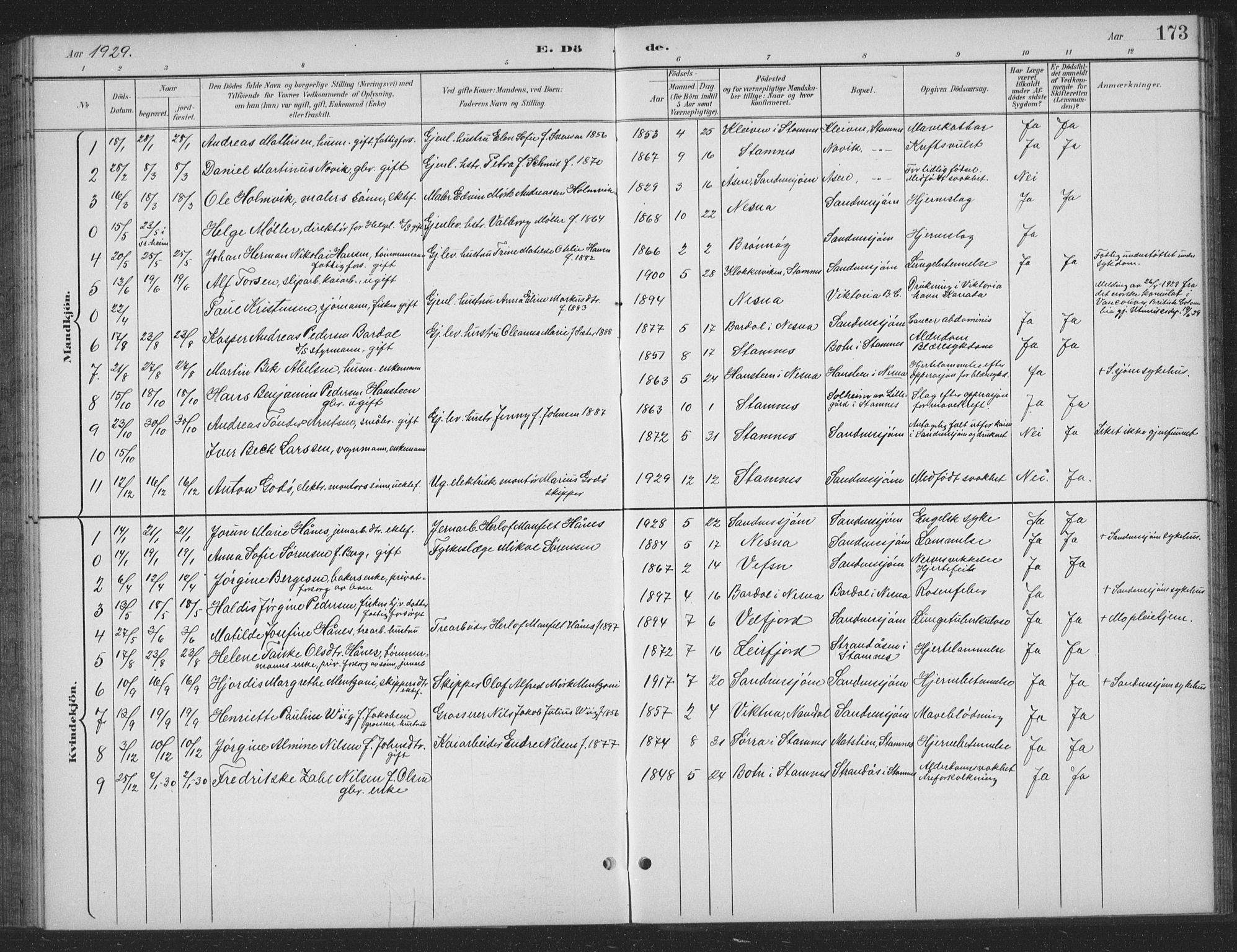 Ministerialprotokoller, klokkerbøker og fødselsregistre - Nordland, AV/SAT-A-1459/831/L0479: Parish register (copy) no. 831C06, 1897-1936, p. 173