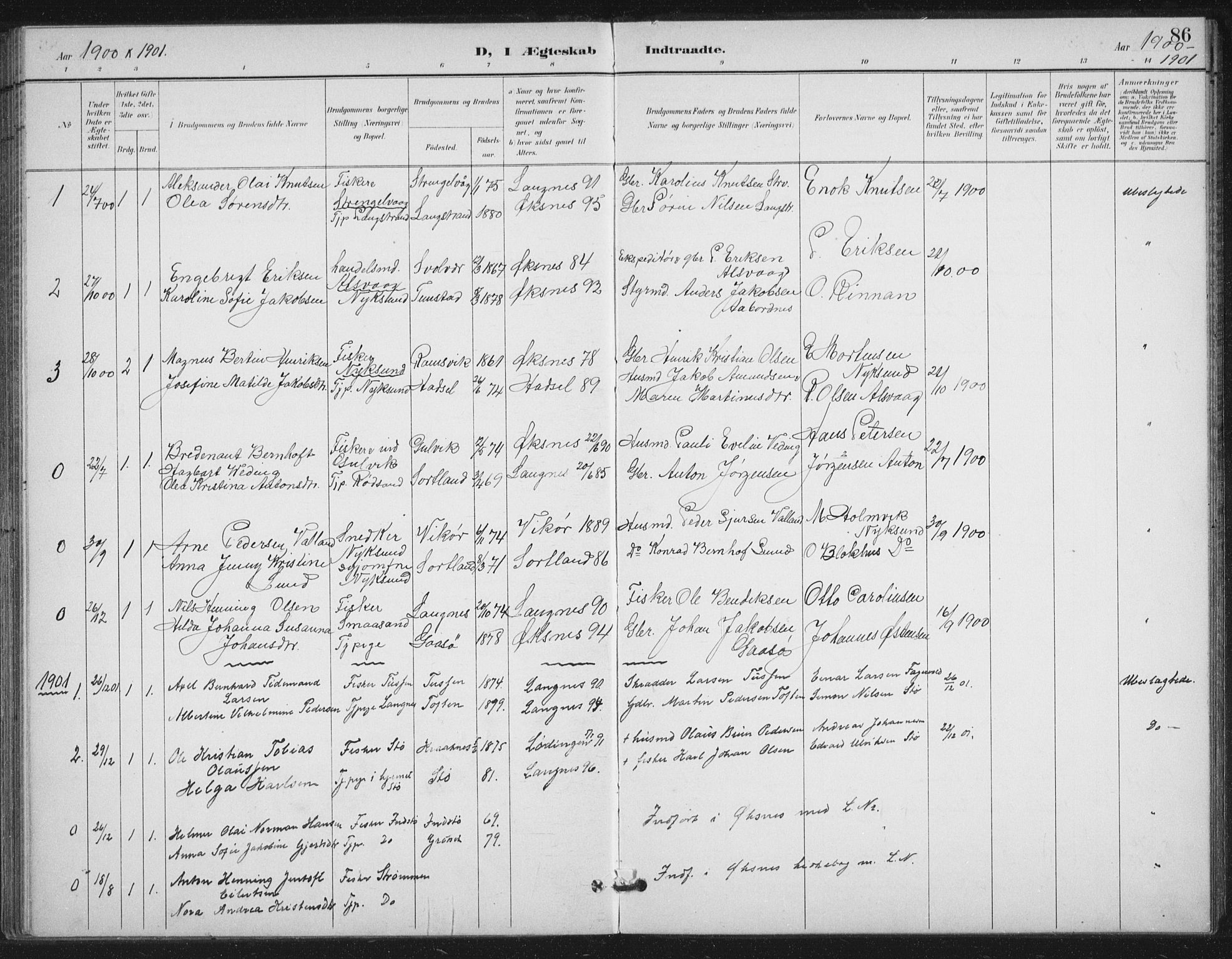 Ministerialprotokoller, klokkerbøker og fødselsregistre - Nordland, SAT/A-1459/894/L1356: Parish register (official) no. 894A02, 1897-1914, p. 86