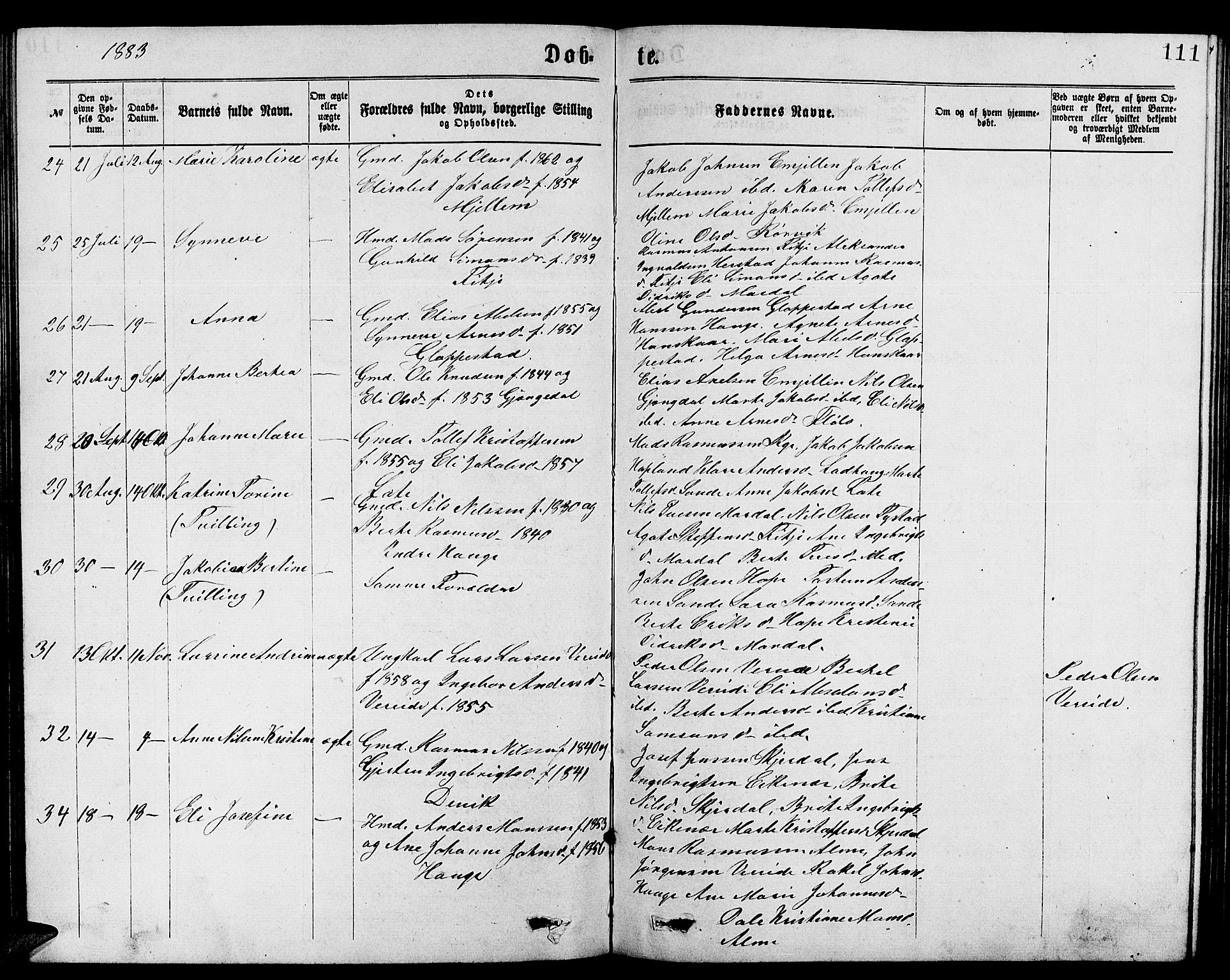 Gloppen sokneprestembete, SAB/A-80101/H/Hab/Habb/L0001: Parish register (copy) no. B 1, 1872-1888, p. 111