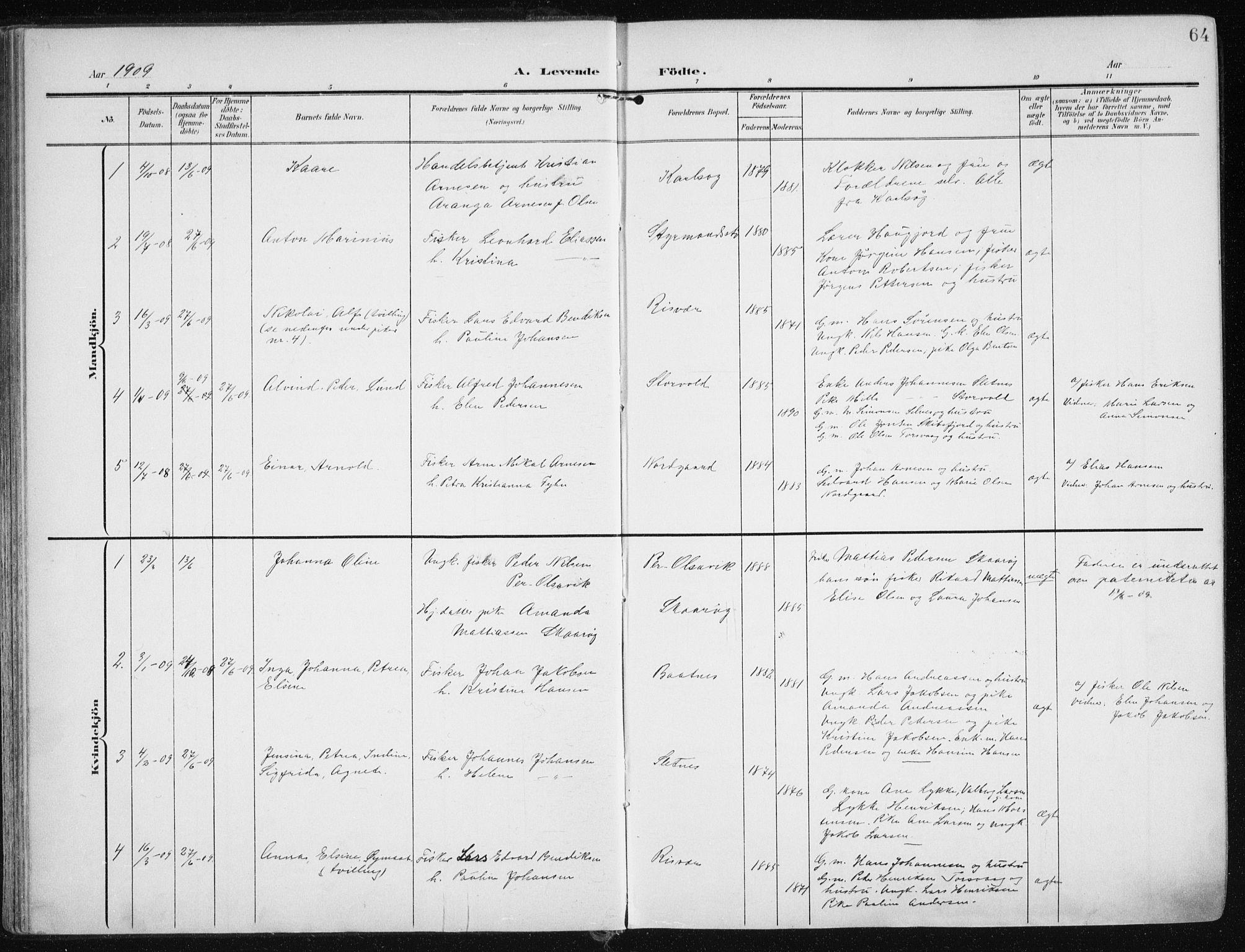 Karlsøy sokneprestembete, SATØ/S-1299/H/Ha/Haa/L0014kirke: Parish register (official) no. 14, 1903-1917, p. 64