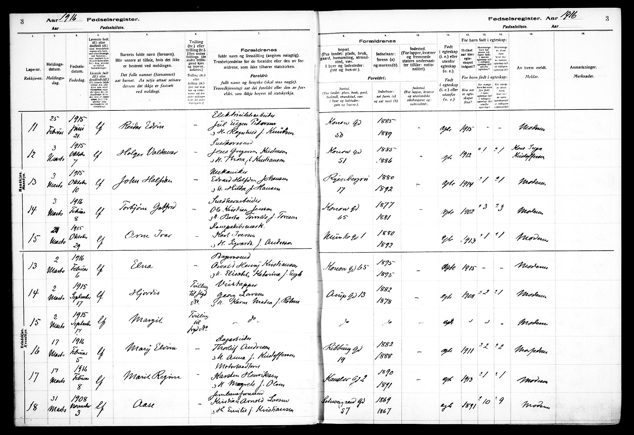 Gamlebyen prestekontor Kirkebøker, AV/SAO-A-10884/J/Ja/L0001: Birth register no. 1, 1916-1936, p. 3