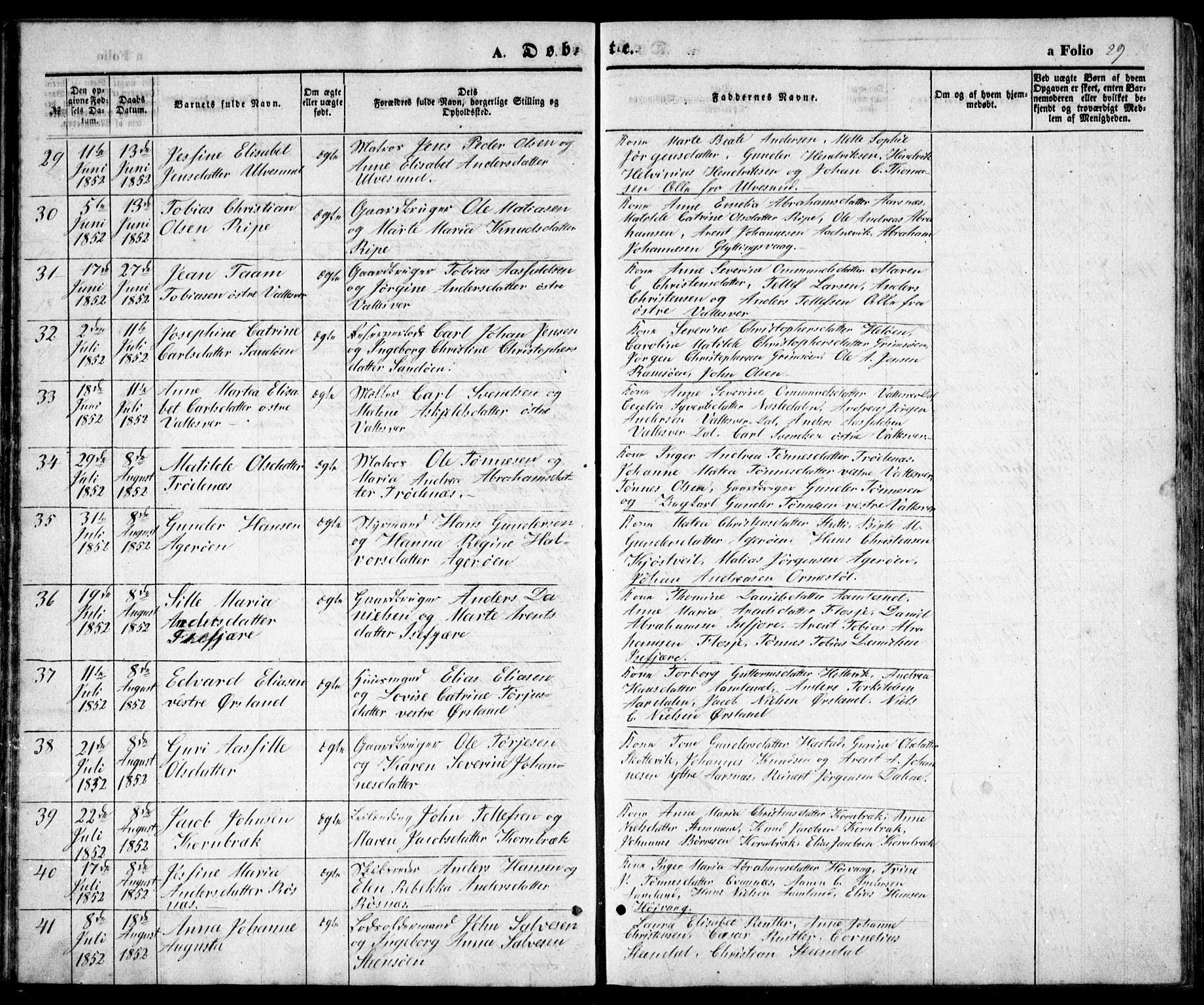 Høvåg sokneprestkontor, SAK/1111-0025/F/Fb/L0002: Parish register (copy) no. B 2, 1847-1869, p. 29