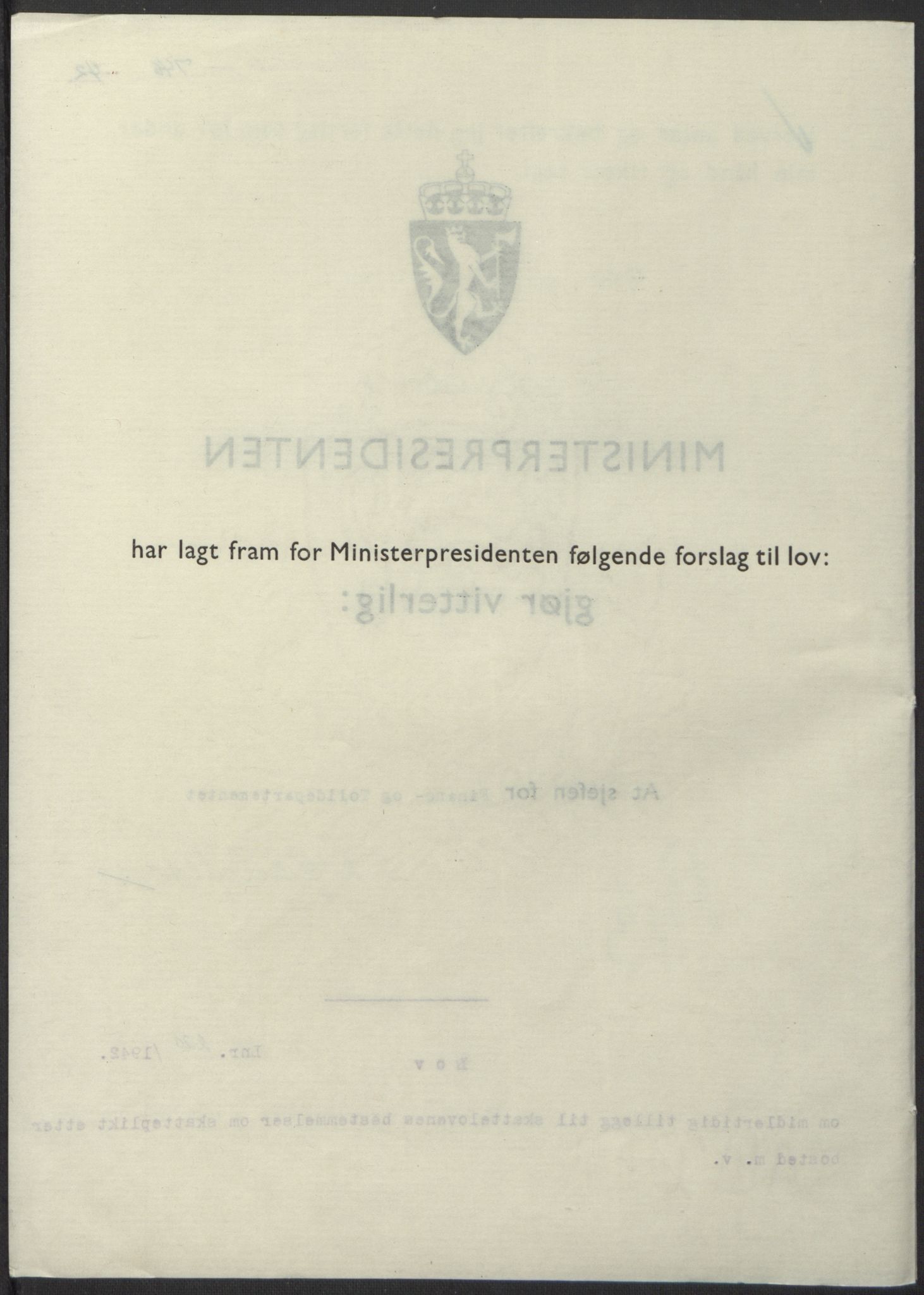 NS-administrasjonen 1940-1945 (Statsrådsekretariatet, de kommisariske statsråder mm), RA/S-4279/D/Db/L0098: Lover II, 1942, p. 517