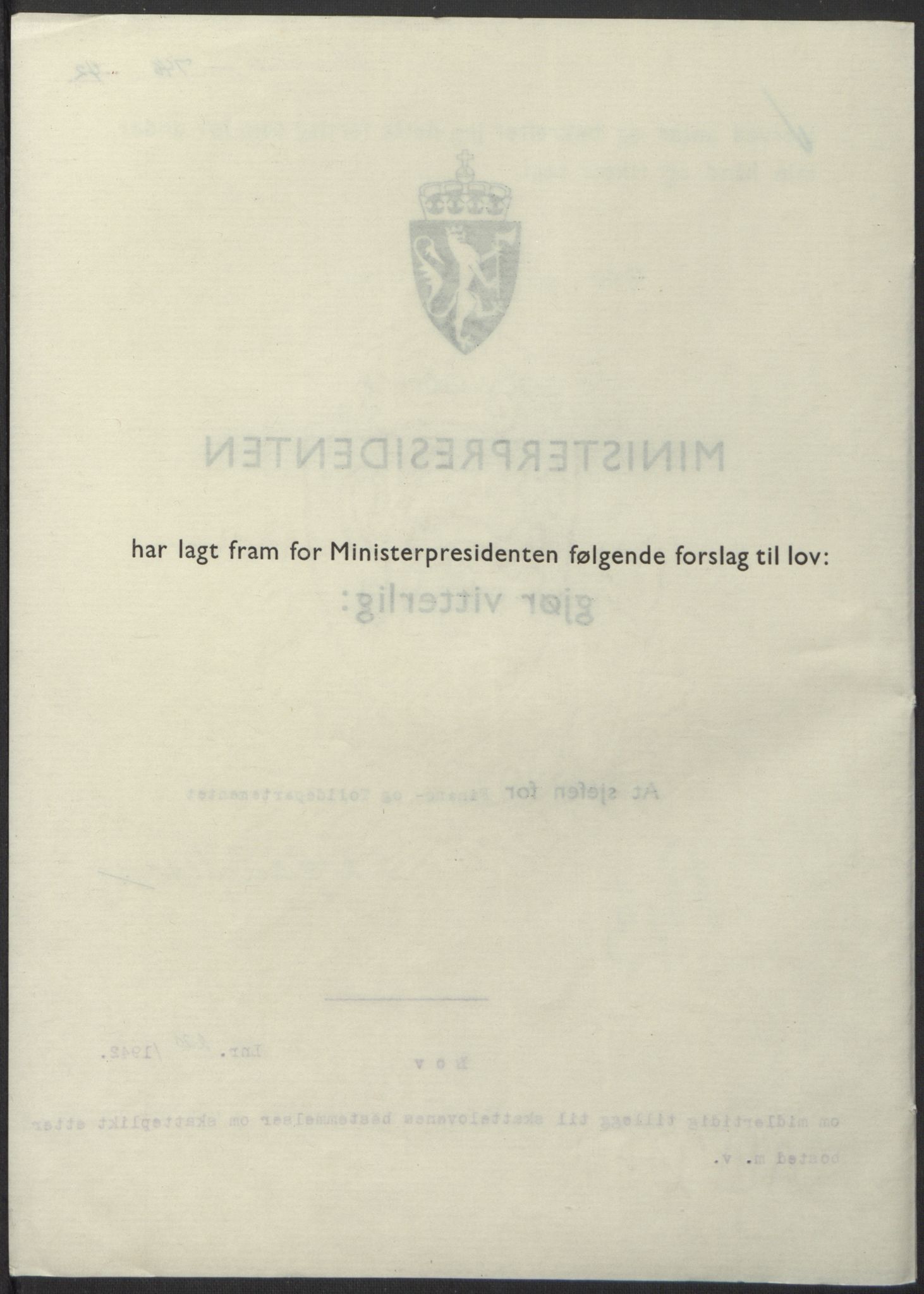 NS-administrasjonen 1940-1945 (Statsrådsekretariatet, de kommisariske statsråder mm), AV/RA-S-4279/D/Db/L0098: Lover II, 1942, p. 517