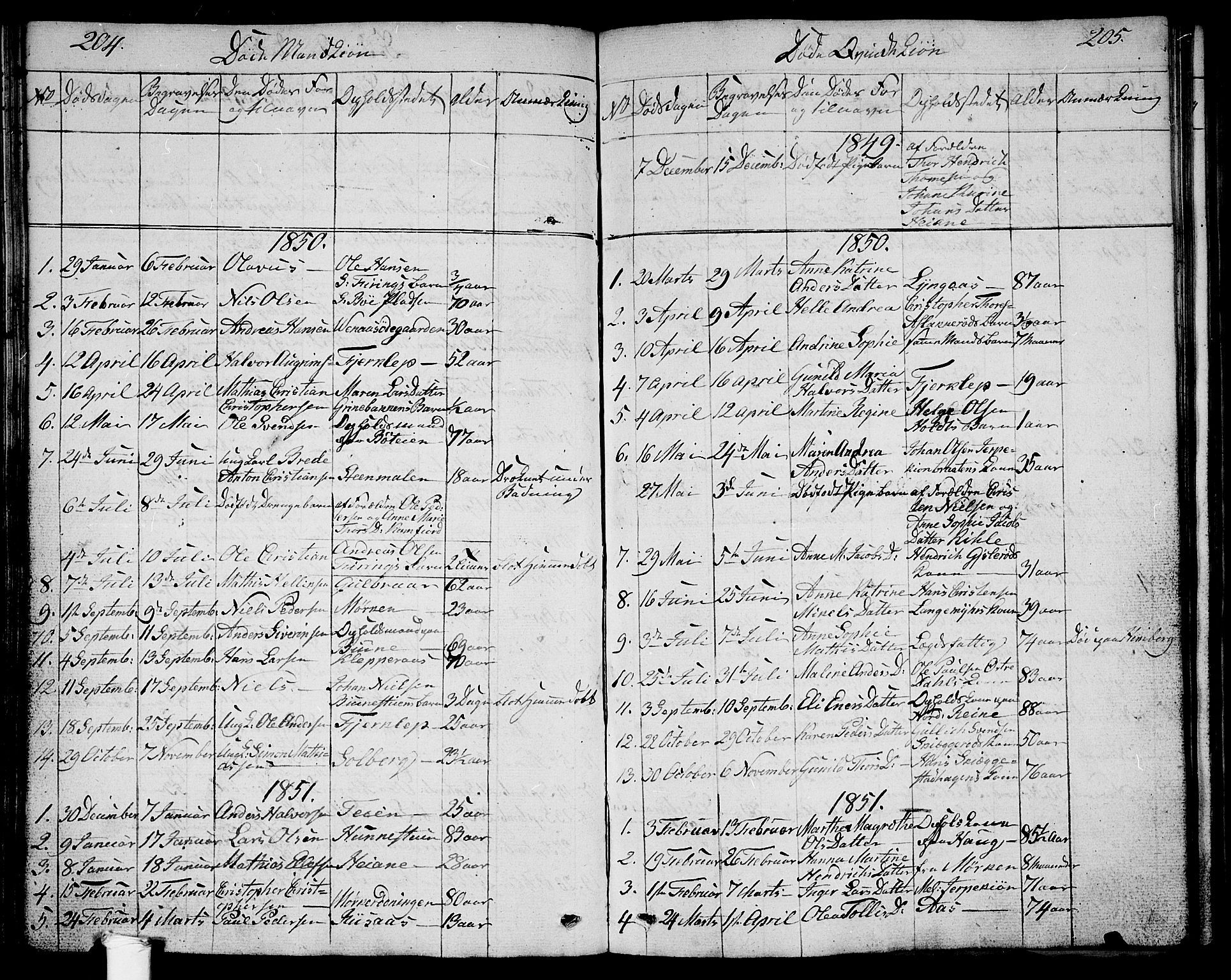 Ramnes kirkebøker, AV/SAKO-A-314/G/Ga/L0002: Parish register (copy) no. I 2, 1848-1870, p. 204-205