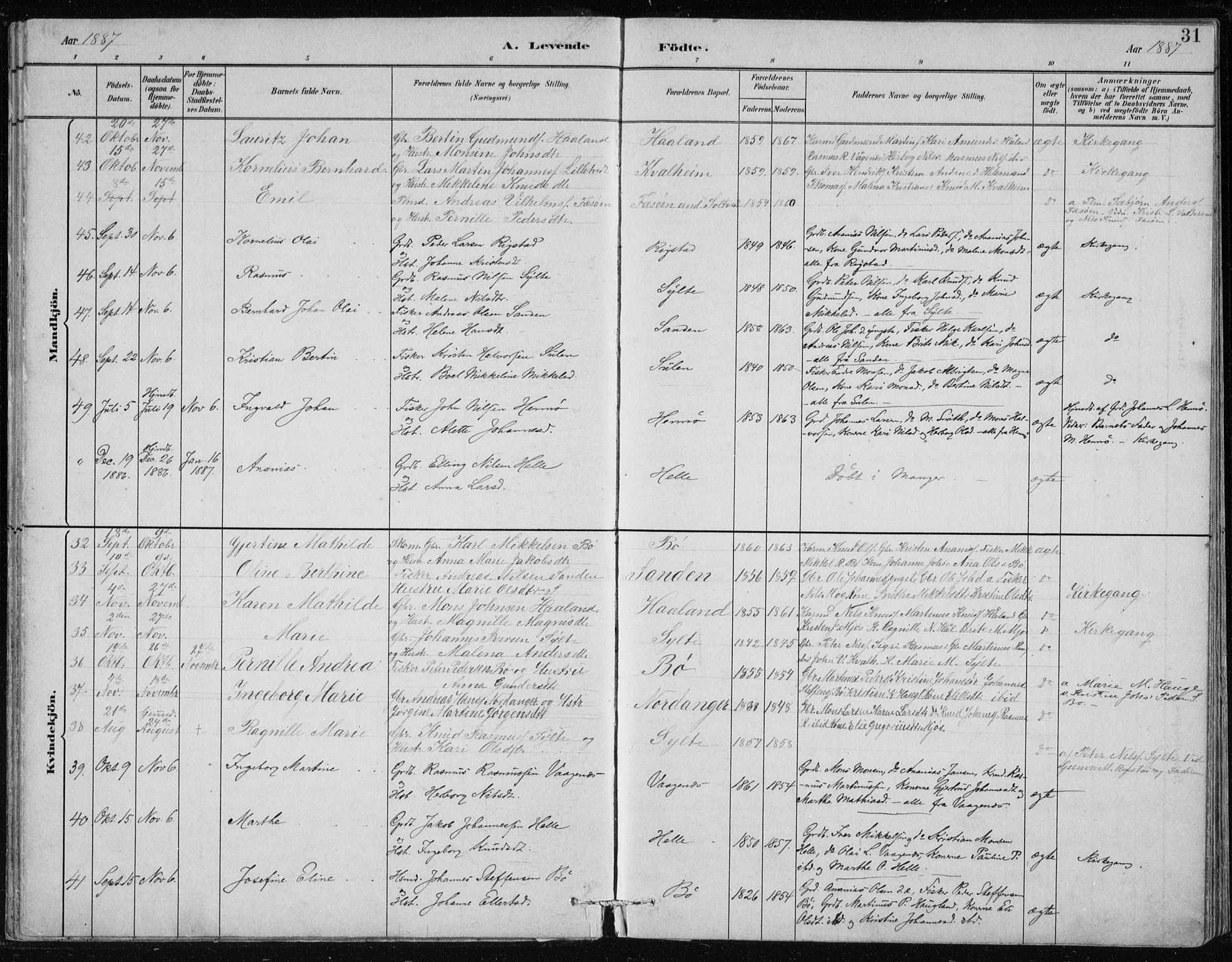 Manger sokneprestembete, AV/SAB-A-76801/H/Hab: Parish register (copy) no. B 2, 1882-1890, p. 31