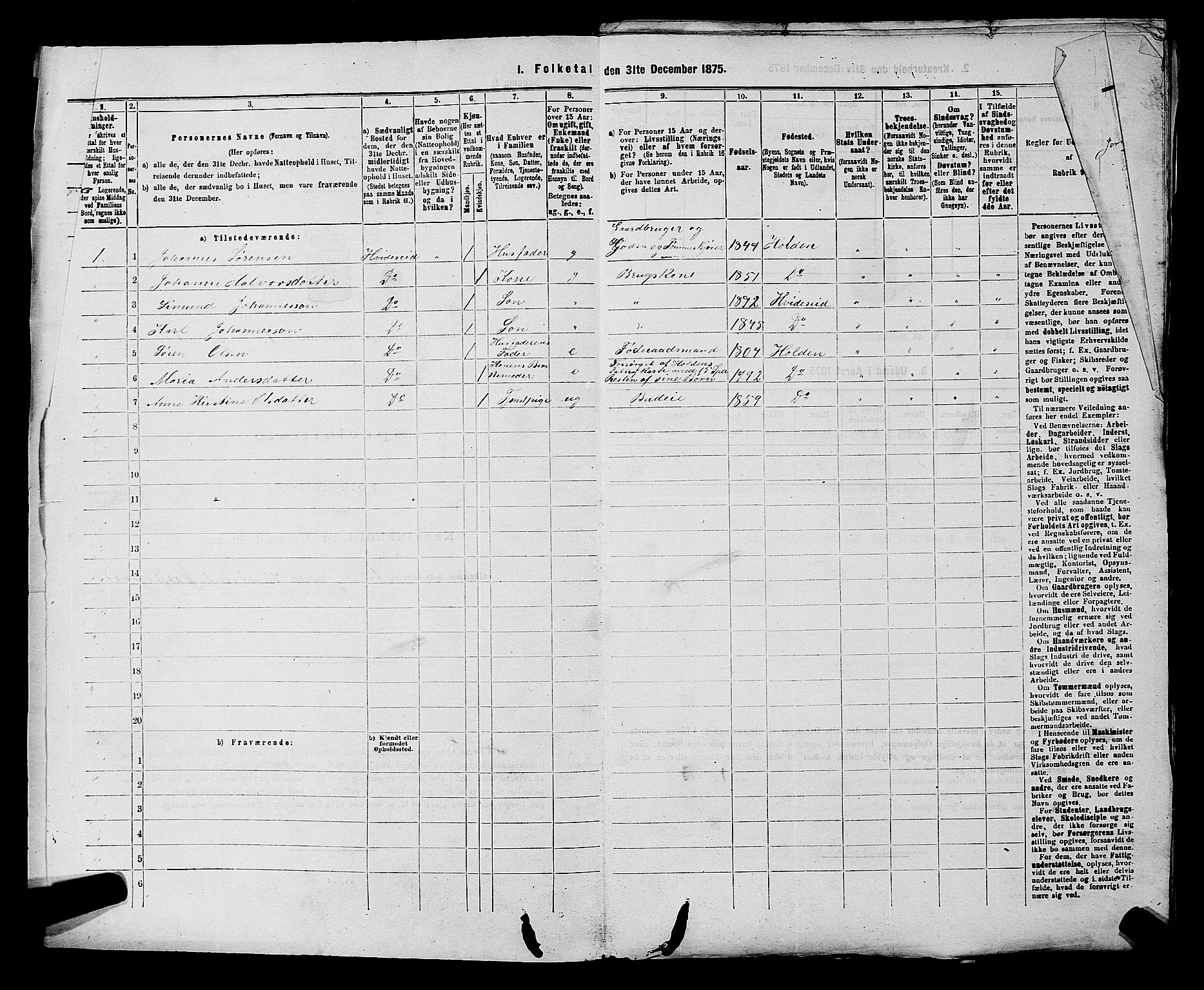 SAKO, 1875 census for 0829P Kviteseid, 1875, p. 60