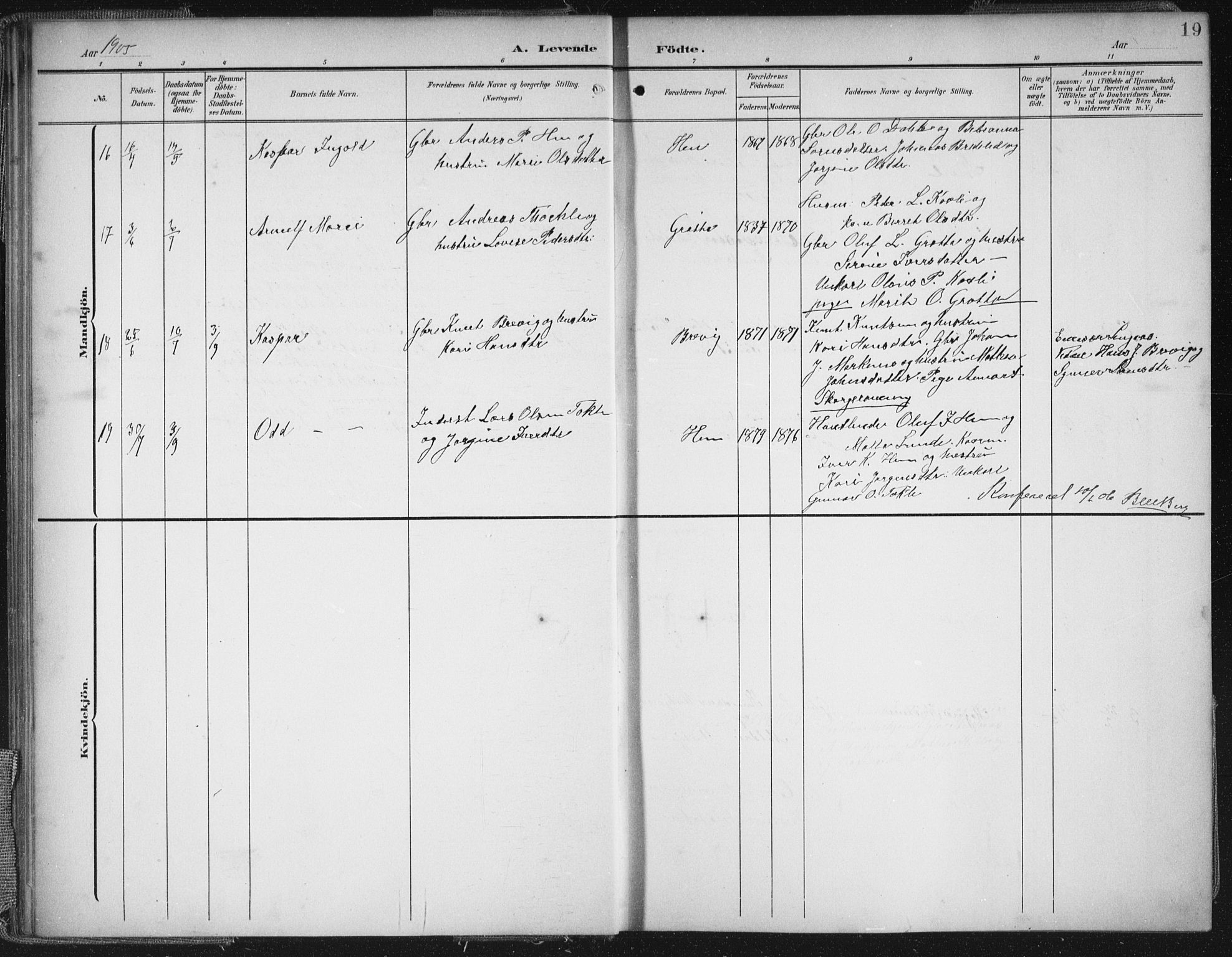 Ministerialprotokoller, klokkerbøker og fødselsregistre - Møre og Romsdal, AV/SAT-A-1454/545/L0589: Parish register (copy) no. 545C03, 1902-1937, p. 19