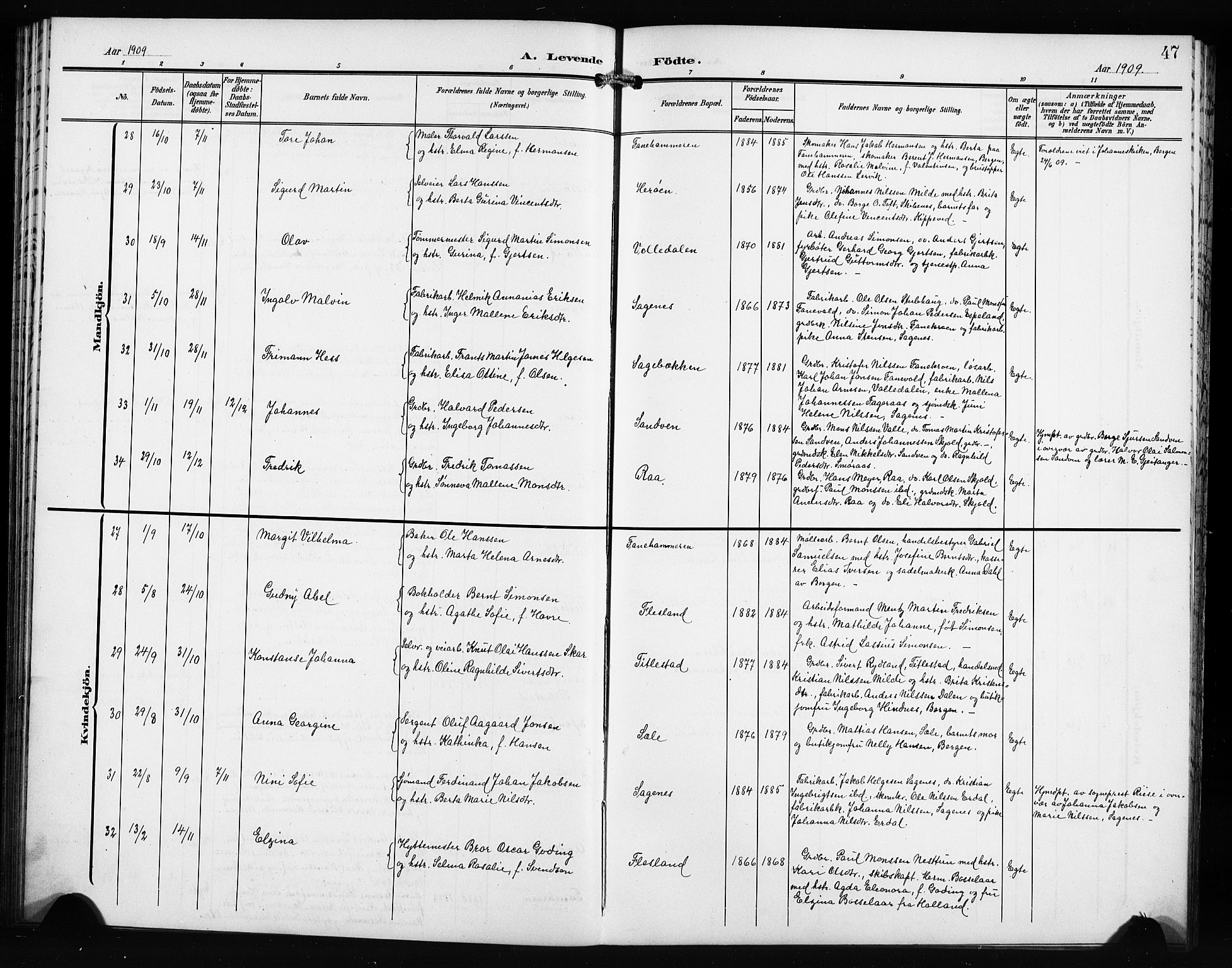 Fana Sokneprestembete, AV/SAB-A-75101/H/Hab/Haba/L0004: Parish register (copy) no. A 4, 1902-1912, p. 47