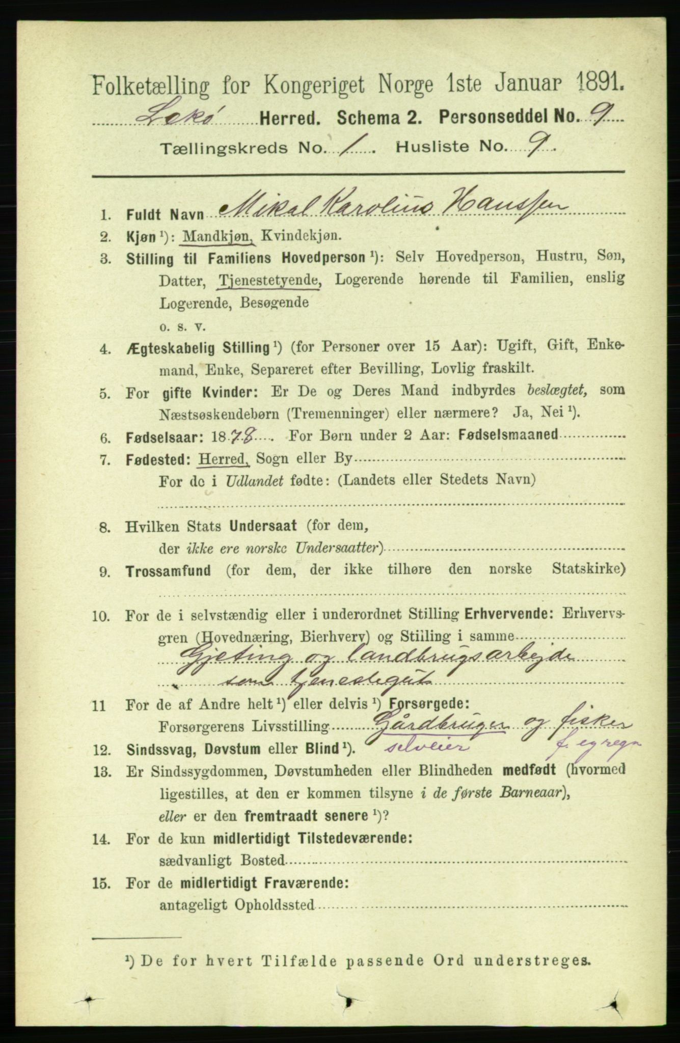 RA, 1891 census for 1755 Leka, 1891, p. 191