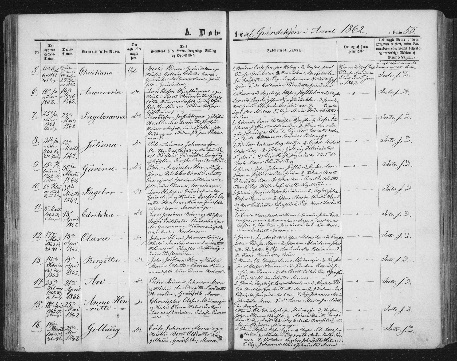 Ministerialprotokoller, klokkerbøker og fødselsregistre - Nord-Trøndelag, SAT/A-1458/749/L0472: Parish register (official) no. 749A06, 1857-1873, p. 55