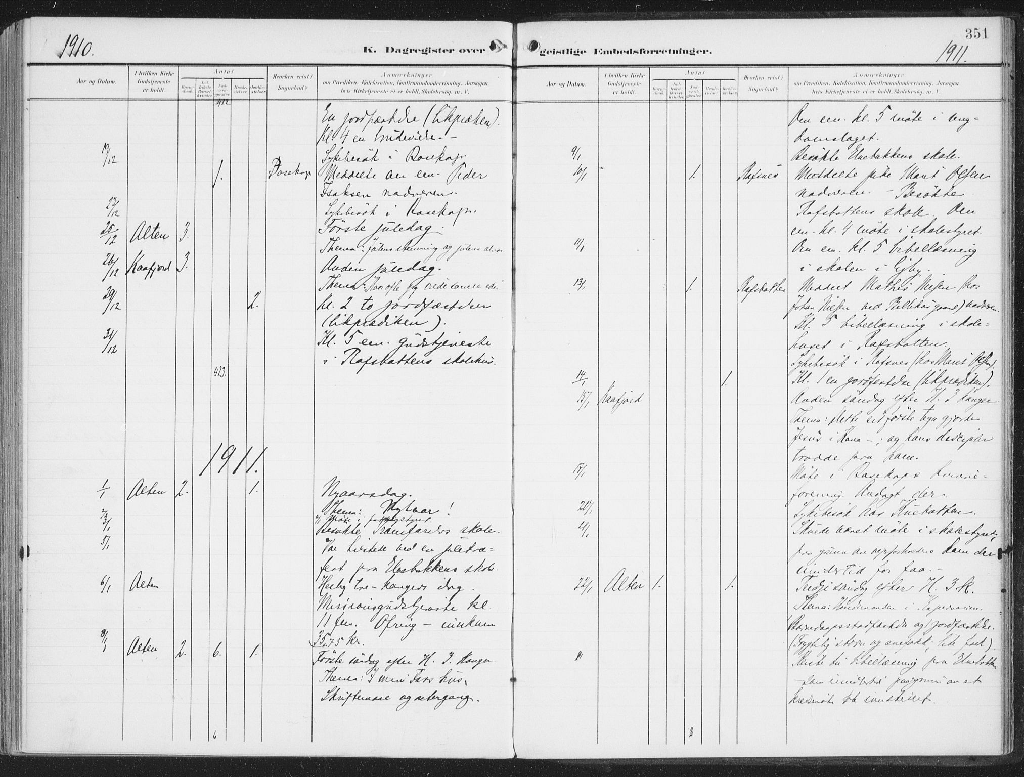 Alta sokneprestkontor, SATØ/S-1338/H/Ha/L0005.kirke: Parish register (official) no. 5, 1904-1918, p. 351