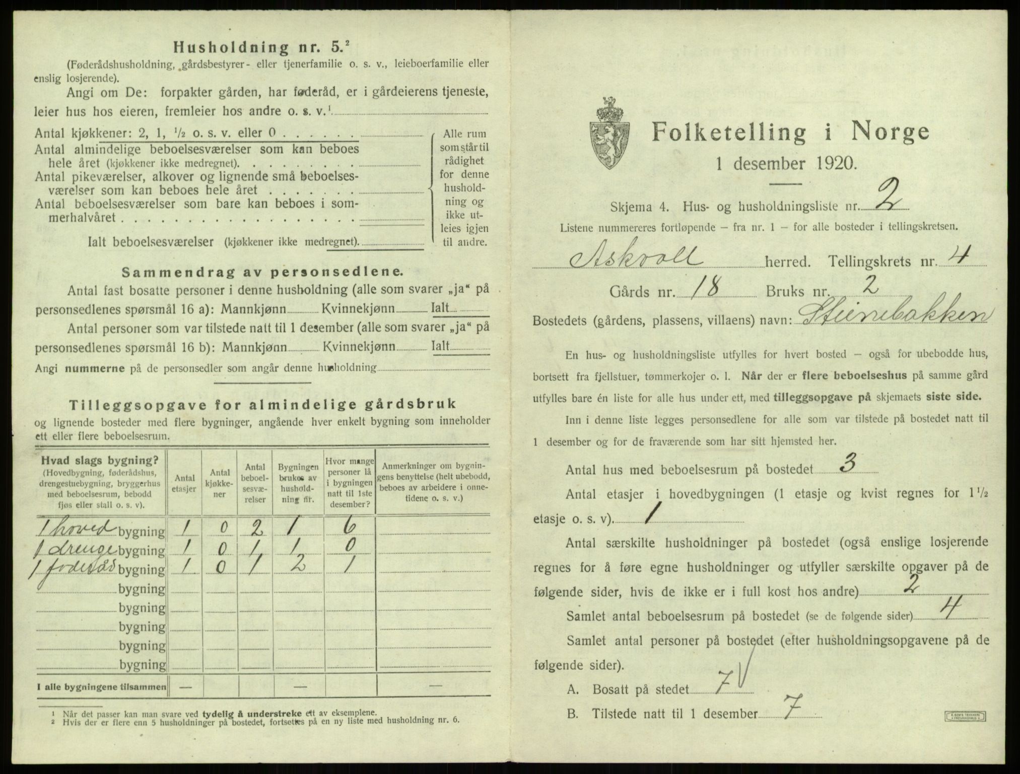 SAB, 1920 census for Askvoll, 1920, p. 242