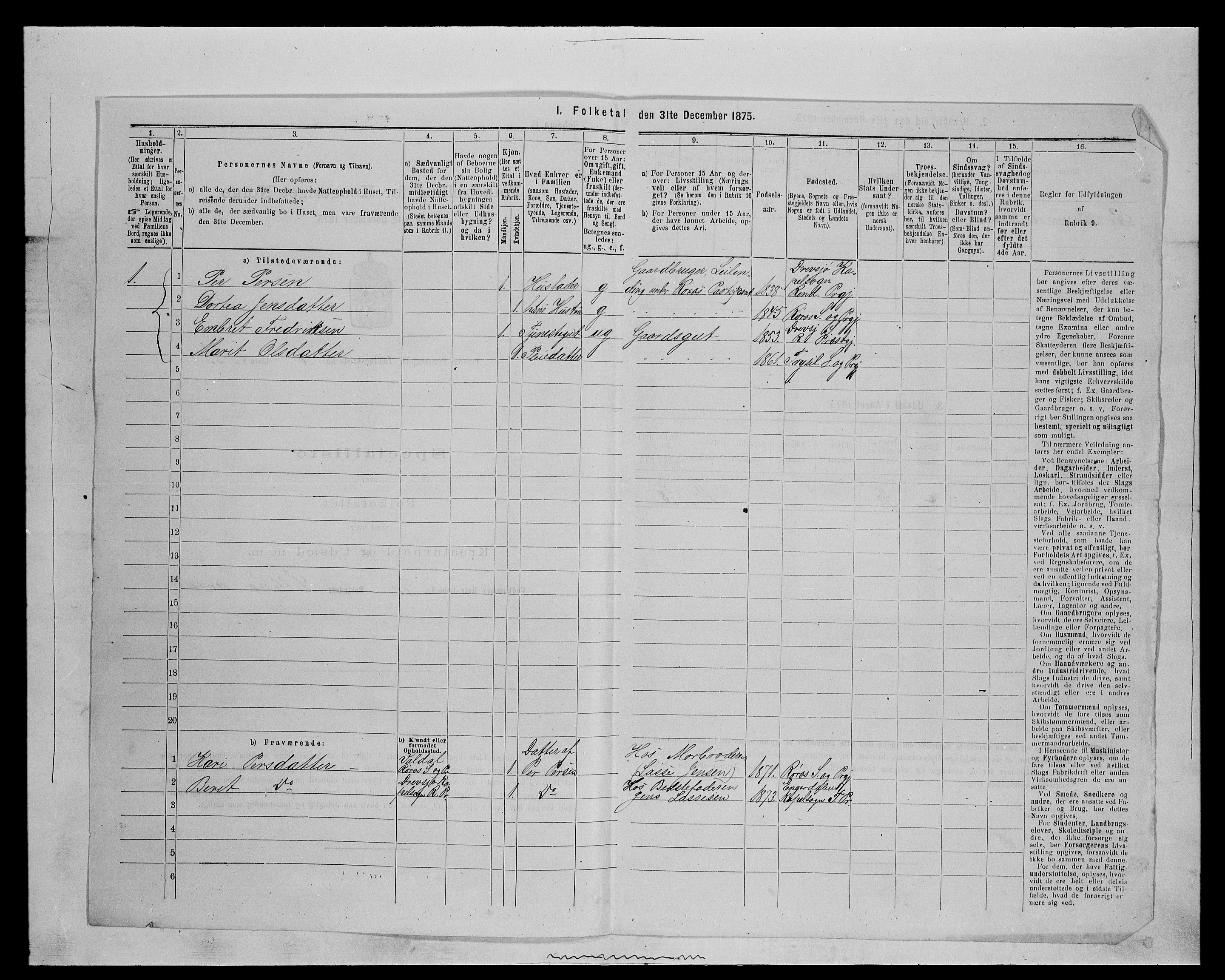 SAH, 1875 census for 0428P Trysil, 1875, p. 1141