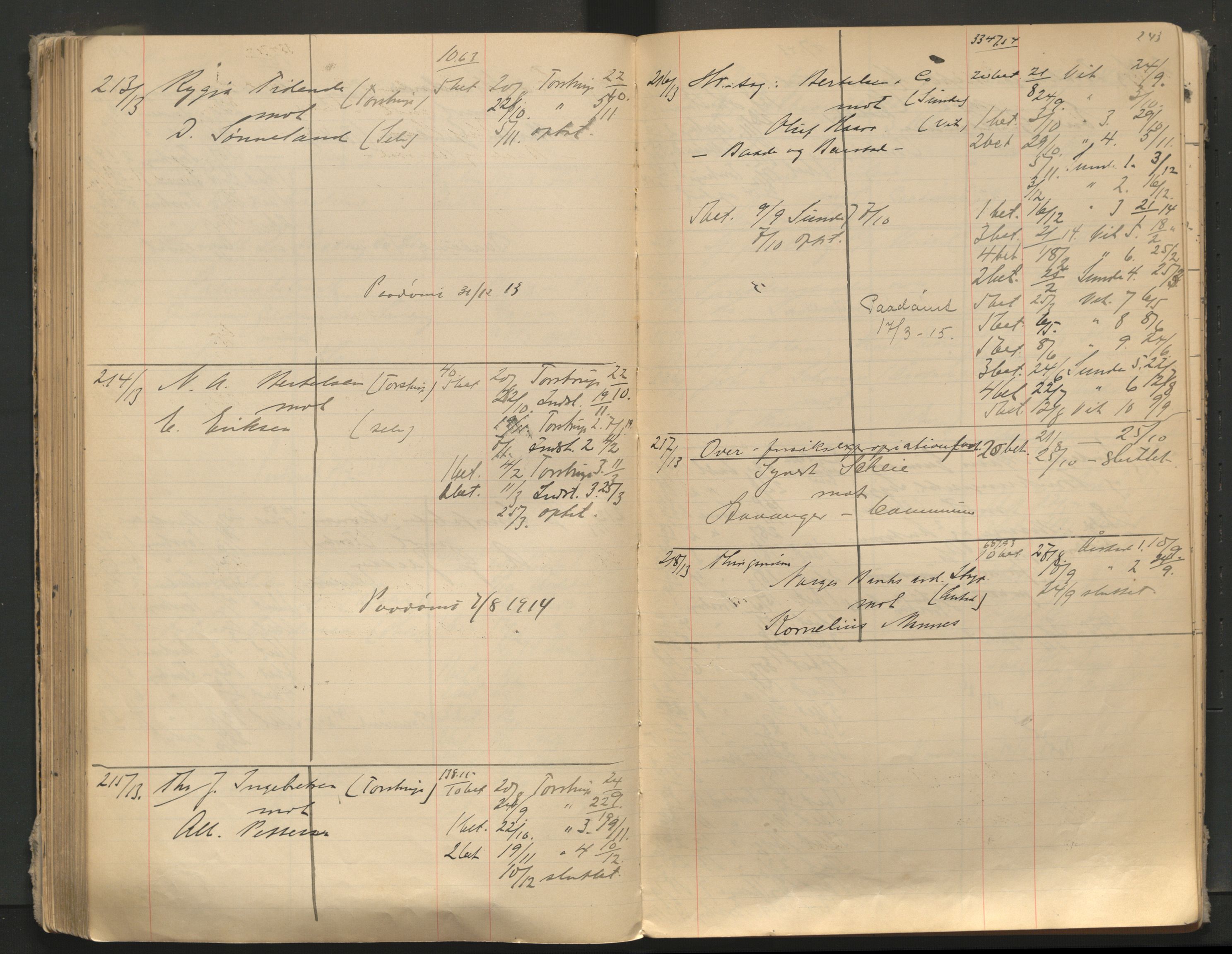 Stavanger byfogd, AV/SAST-A-101408/001/3/32/32A/L0005: Saksliste for Stavanger byting, 1910-1914, p. 242-243