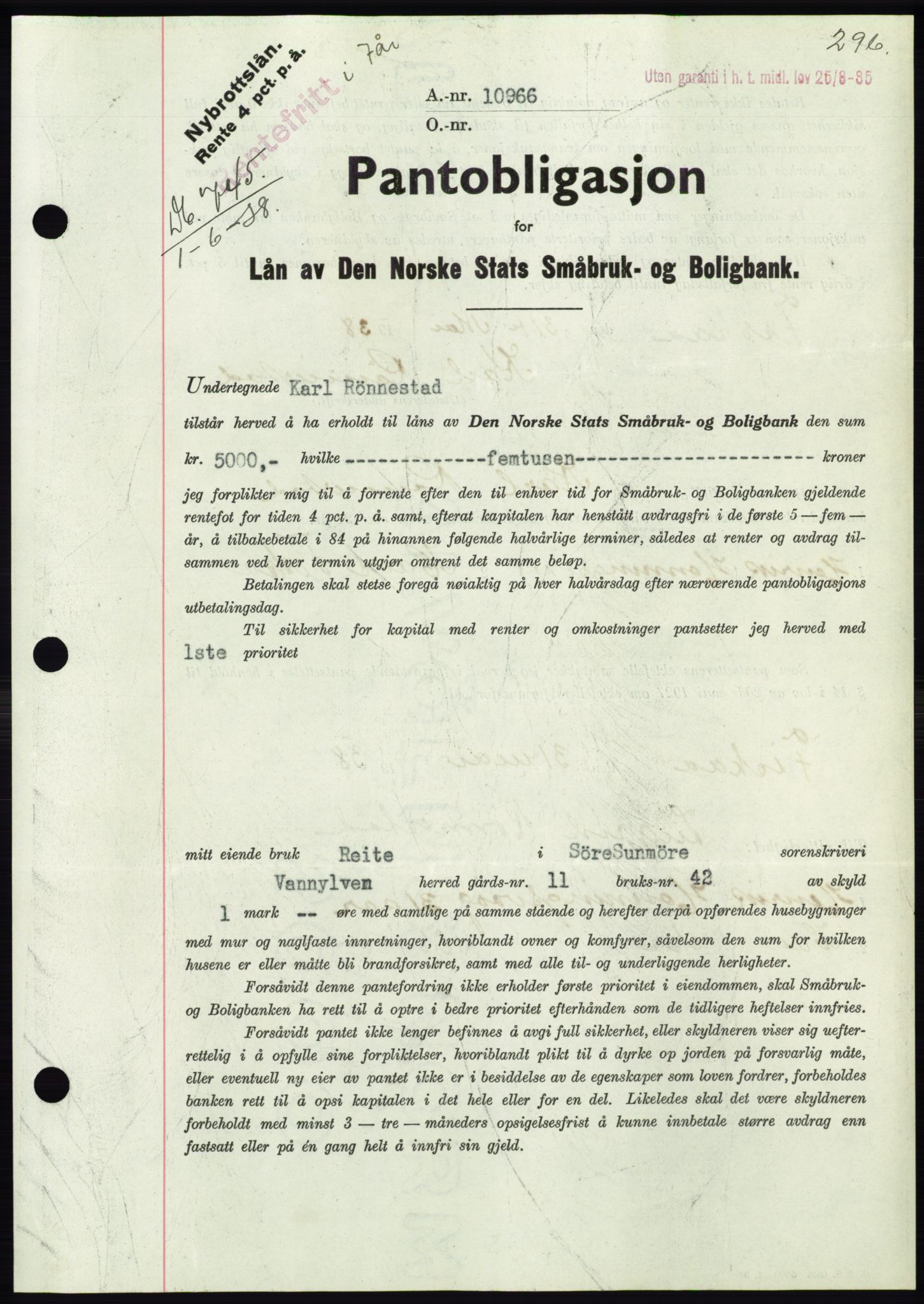 Søre Sunnmøre sorenskriveri, AV/SAT-A-4122/1/2/2C/L0065: Mortgage book no. 59, 1938-1938, Diary no: : 745/1938