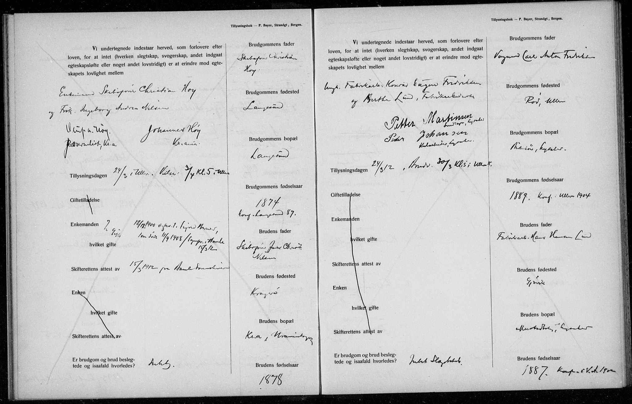 Ullern prestekontor Kirkebøker, AV/SAO-A-10740/H/L0001: Banns register no. 1, 1911-1916