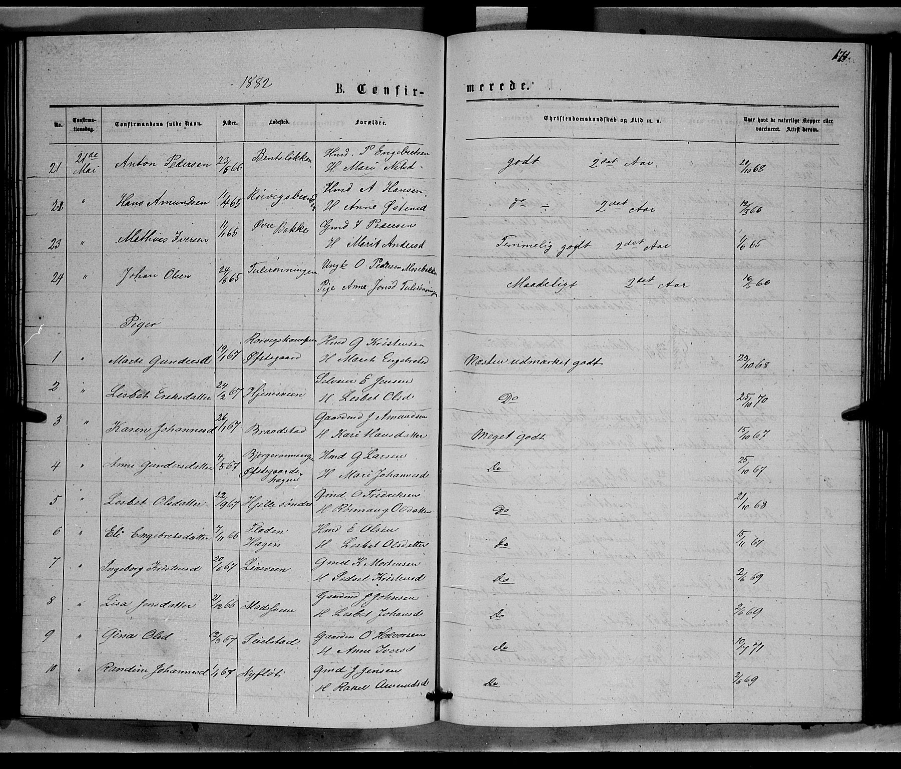 Ringebu prestekontor, AV/SAH-PREST-082/H/Ha/Hab/L0006: Parish register (copy) no. 6, 1880-1898, p. 171