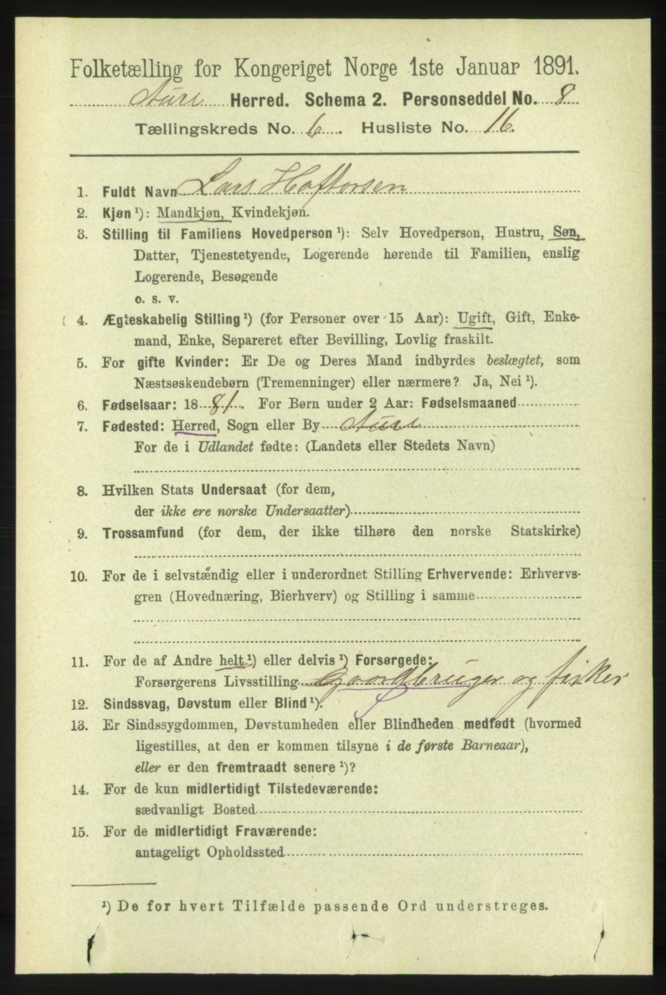 RA, 1891 census for 1569 Aure, 1891, p. 3463