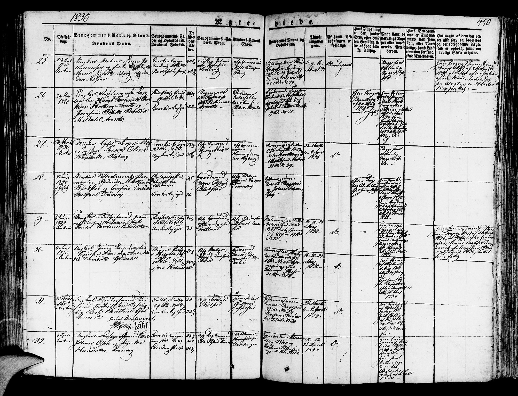 Korskirken sokneprestembete, SAB/A-76101/H/Haa/L0014: Parish register (official) no. A 14, 1823-1835, p. 450