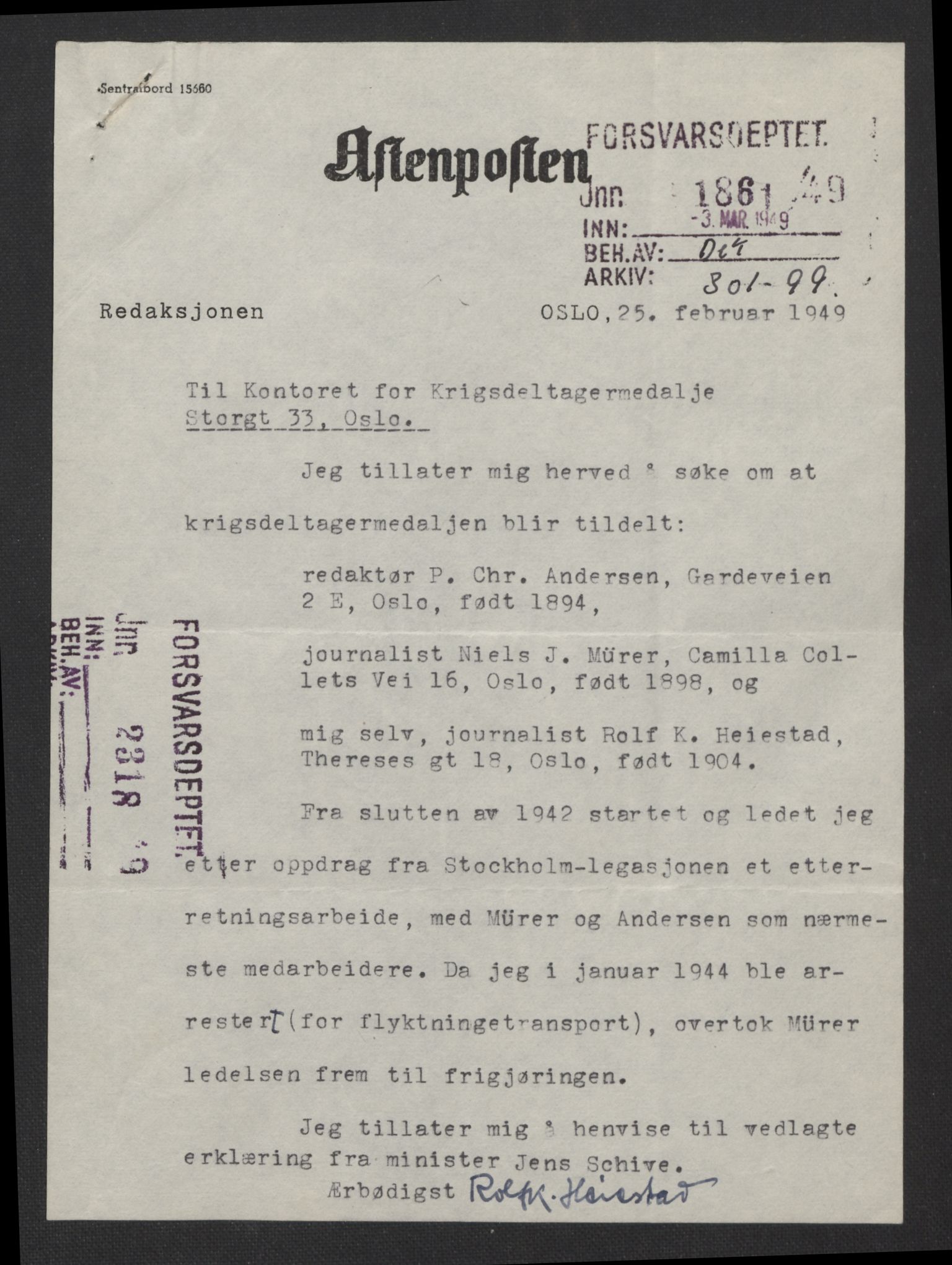 Forsvarsdepartementet, arkivet 1940-1945, AV/RA-RAFA-2062, 1940-1945, p. 1001