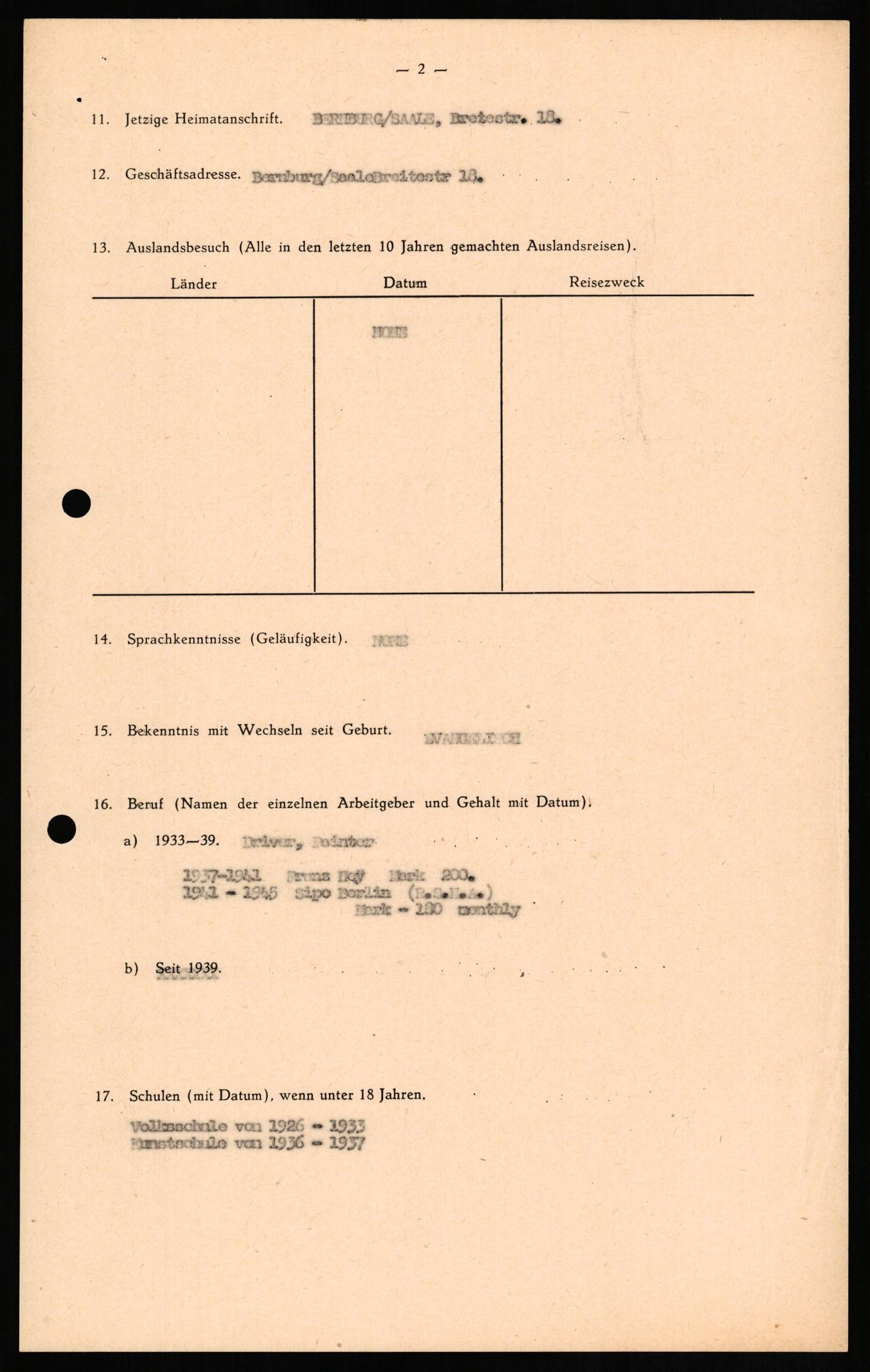 Forsvaret, Forsvarets overkommando II, RA/RAFA-3915/D/Db/L0013: CI Questionaires. Tyske okkupasjonsstyrker i Norge. Tyskere., 1945-1946, p. 142