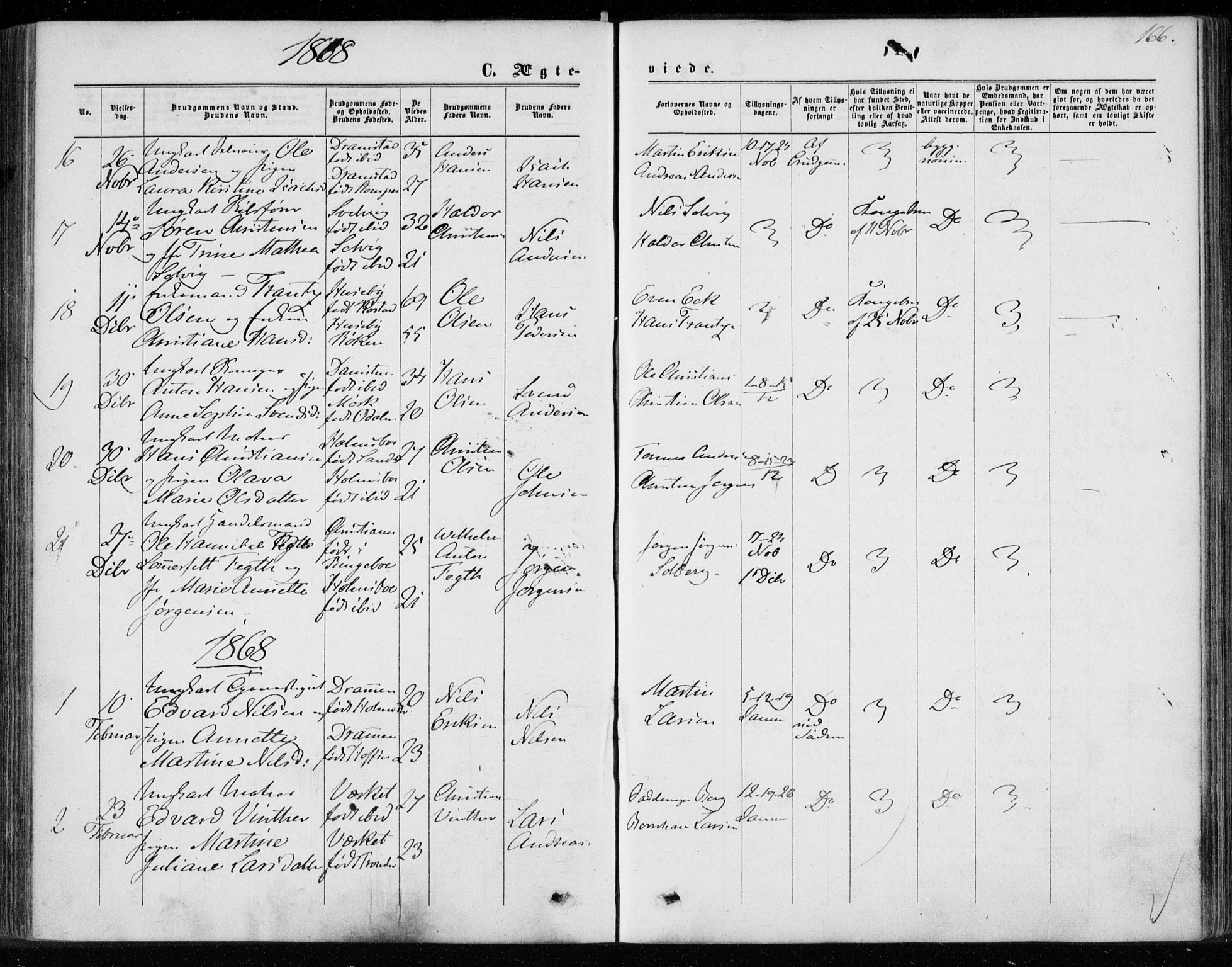 Hurum kirkebøker, SAKO/A-229/F/Fa/L0012: Parish register (official) no. 12, 1861-1875, p. 166