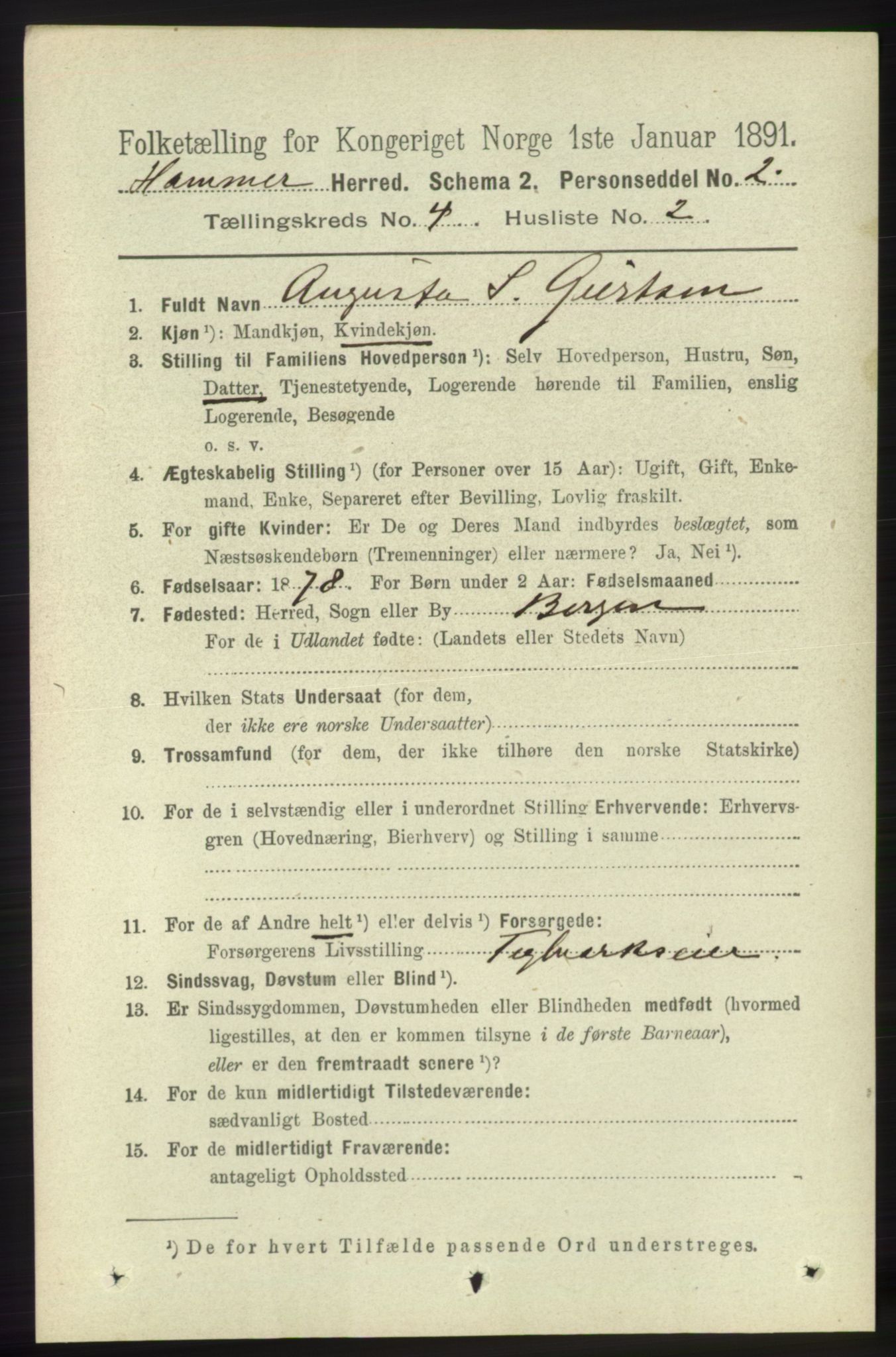 RA, 1891 census for 1254 Hamre, 1891, p. 934