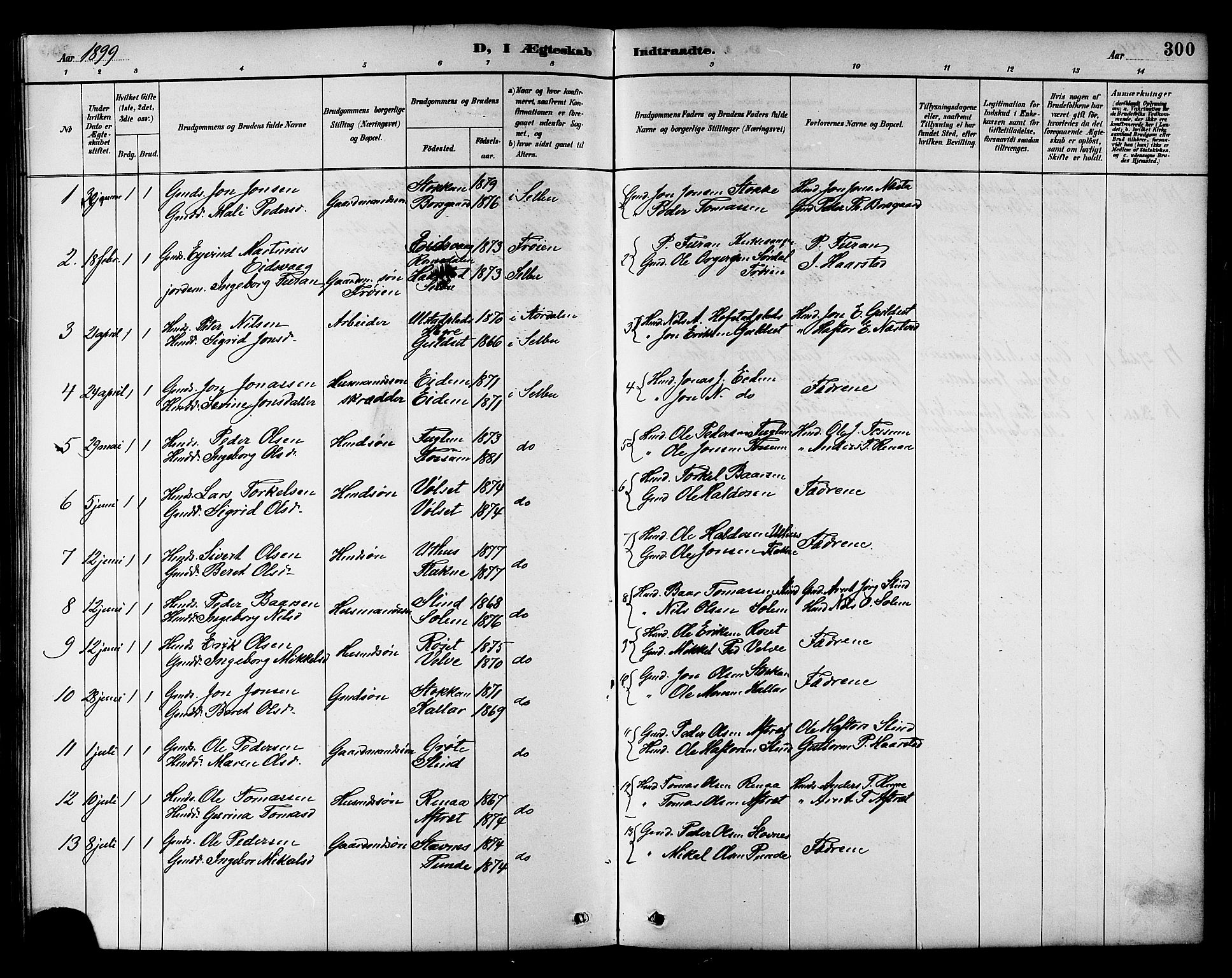 Ministerialprotokoller, klokkerbøker og fødselsregistre - Sør-Trøndelag, SAT/A-1456/695/L1157: Parish register (copy) no. 695C08, 1889-1913, p. 300