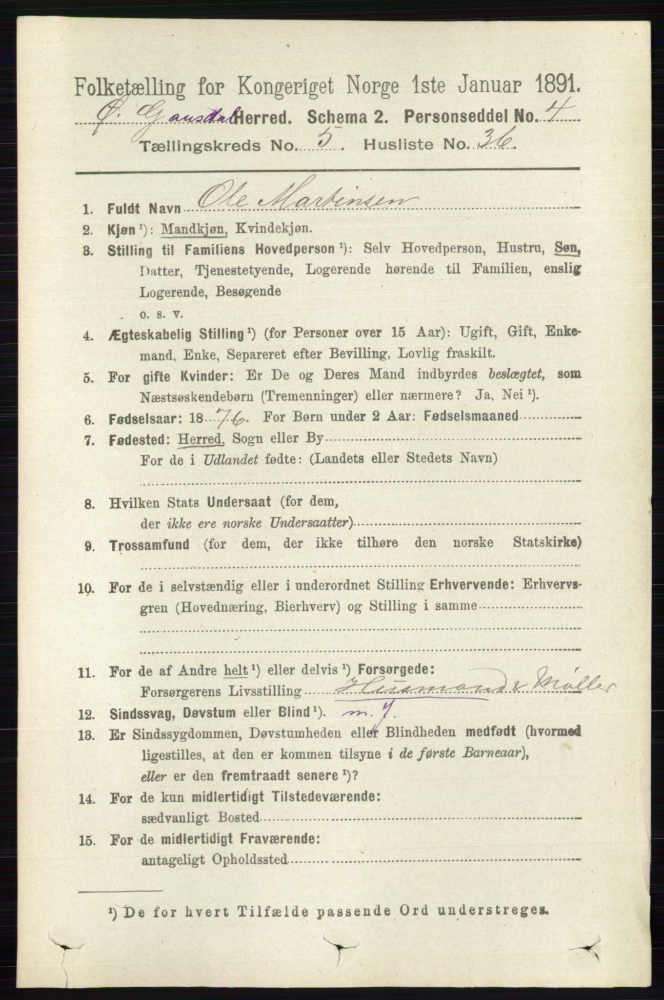 RA, 1891 census for 0522 Østre Gausdal, 1891, p. 3175