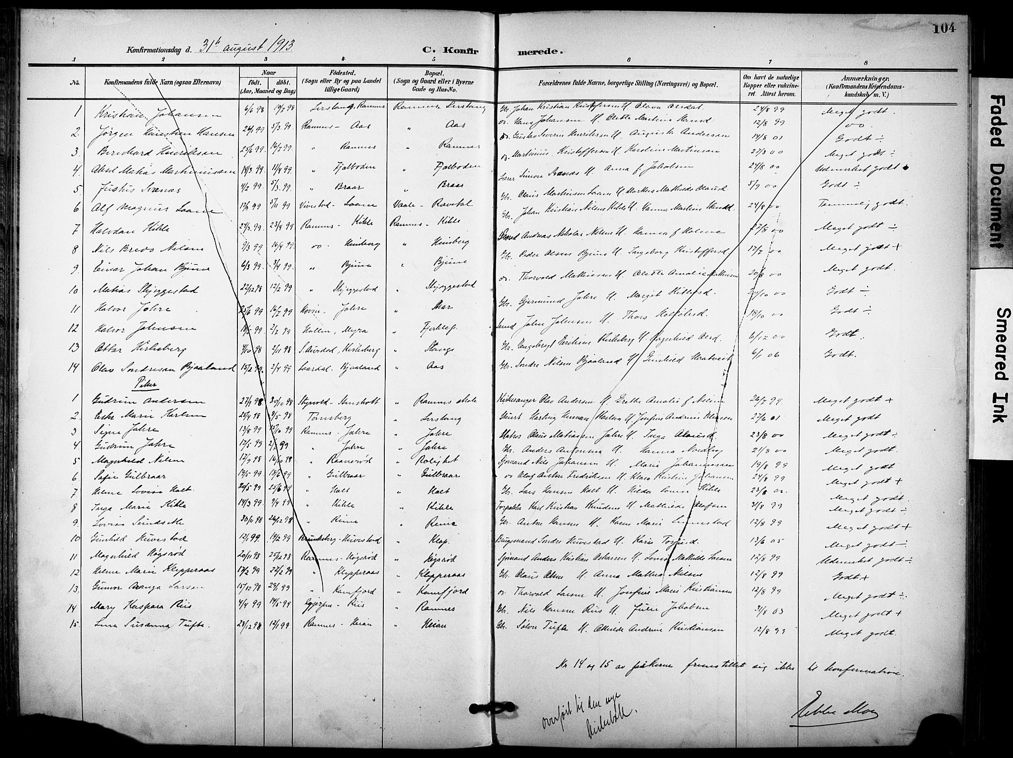 Ramnes kirkebøker, AV/SAKO-A-314/F/Fa/L0008: Parish register (official) no. I 8, 1896-1913, p. 104