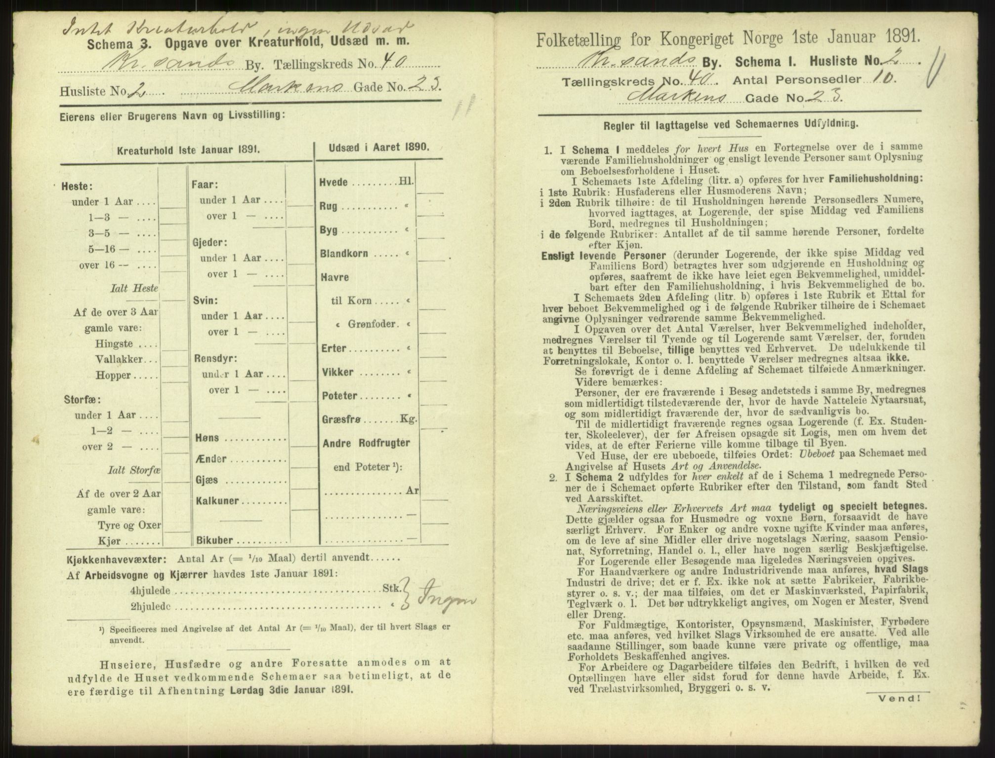 RA, 1891 census for 1001 Kristiansand, 1891, p. 2152