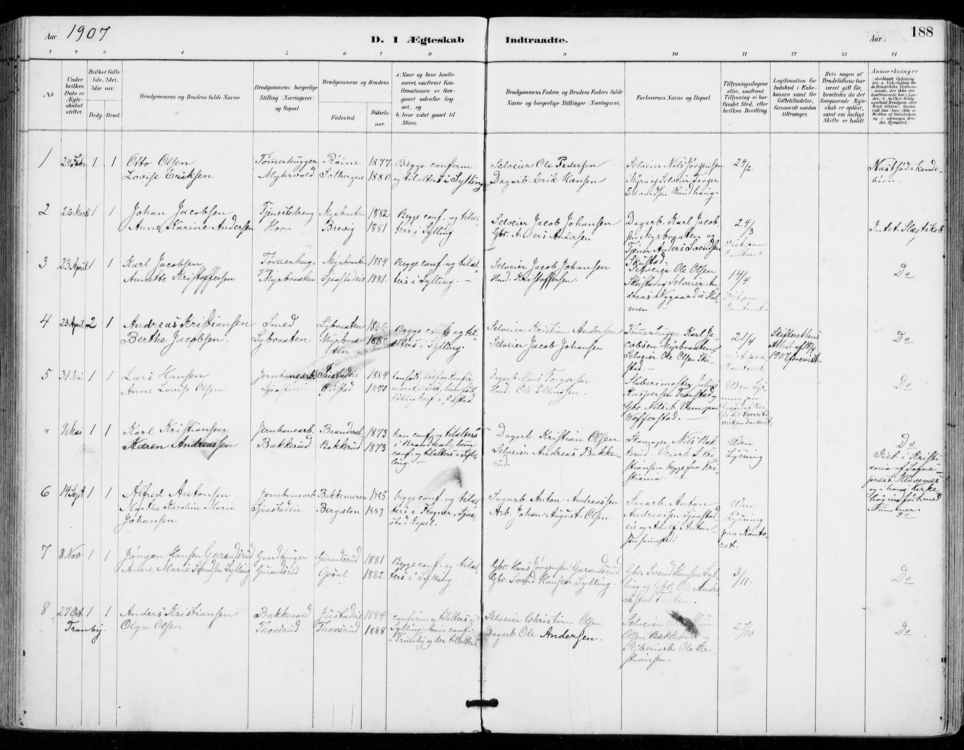 Sylling kirkebøker, AV/SAKO-A-247/F/Fa/L0001: Parish register (official) no. 1, 1883-1910, p. 188