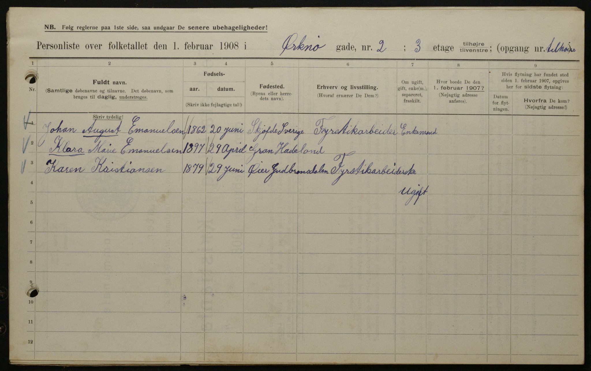 OBA, Municipal Census 1908 for Kristiania, 1908, p. 68016