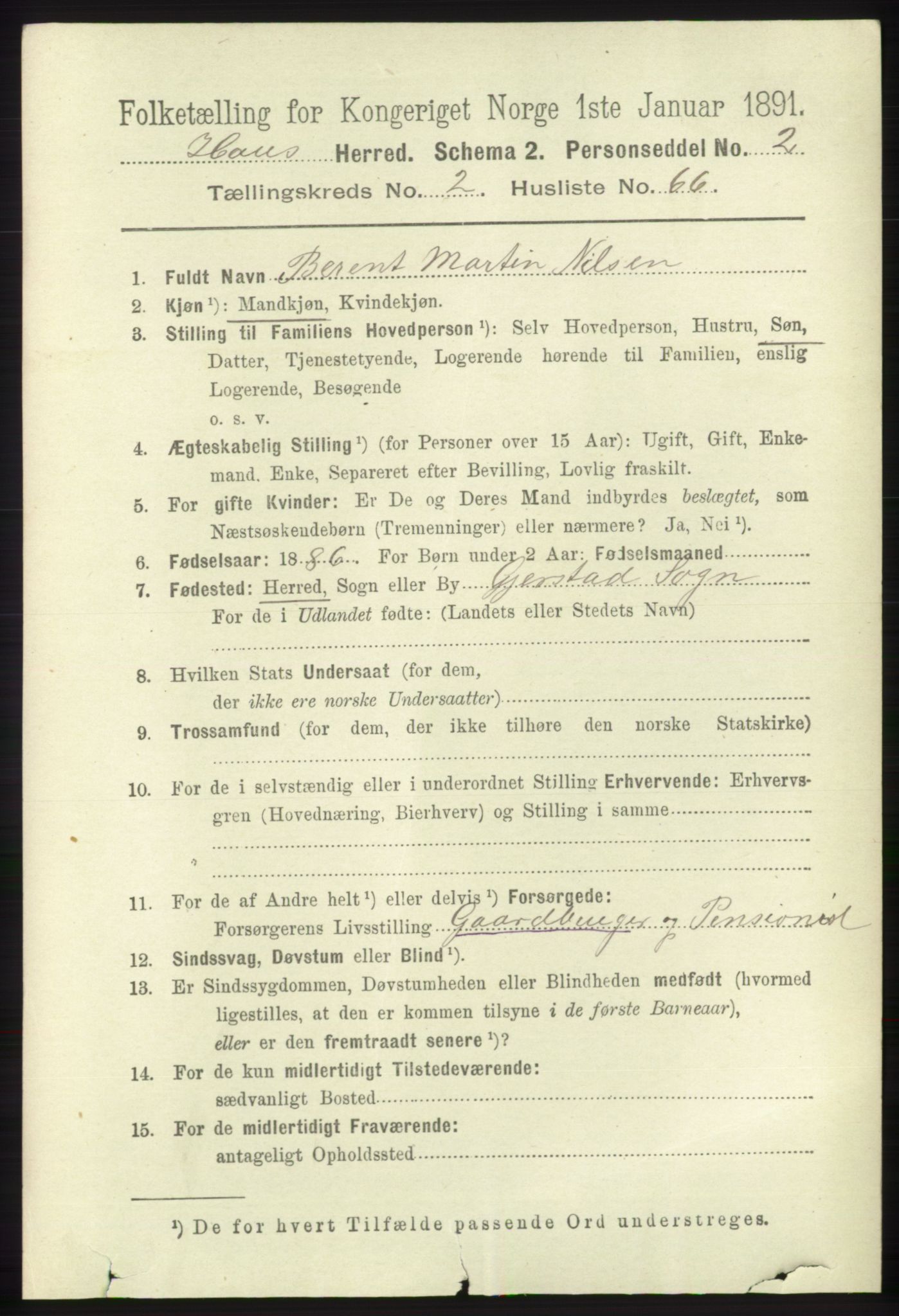 RA, 1891 census for 1250 Haus, 1891, p. 889