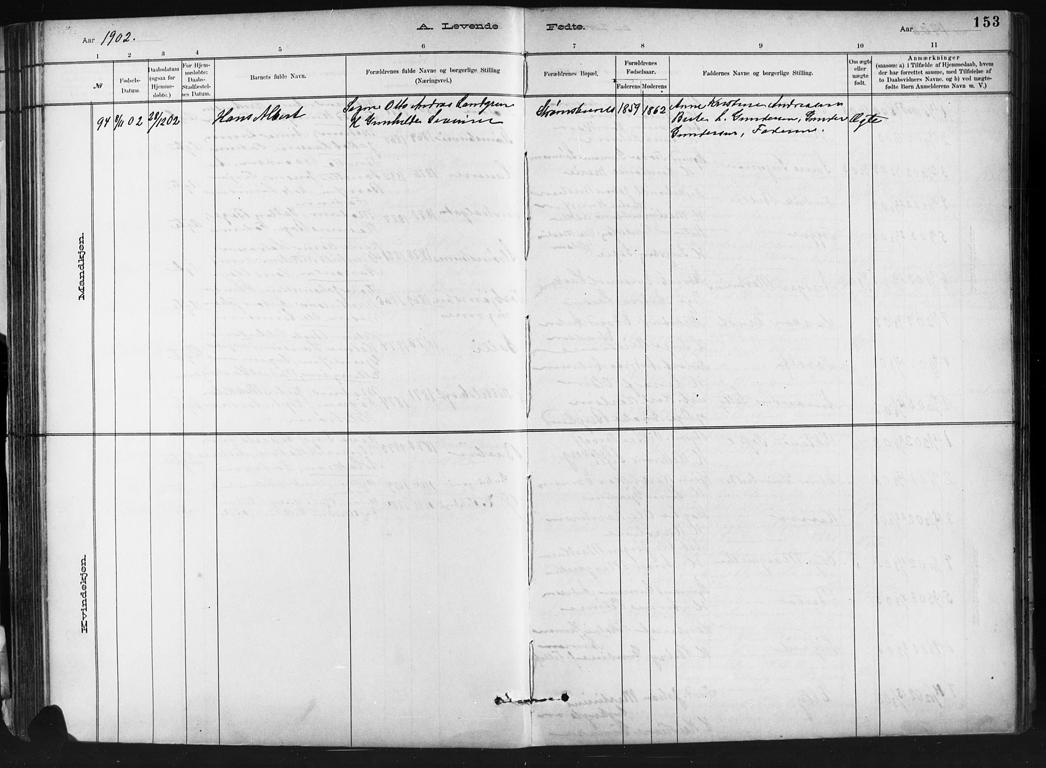 Barbu sokneprestkontor, SAK/1111-0003/F/Fb/L0002: Parish register (copy) no. B 2, 1890-1922, p. 153