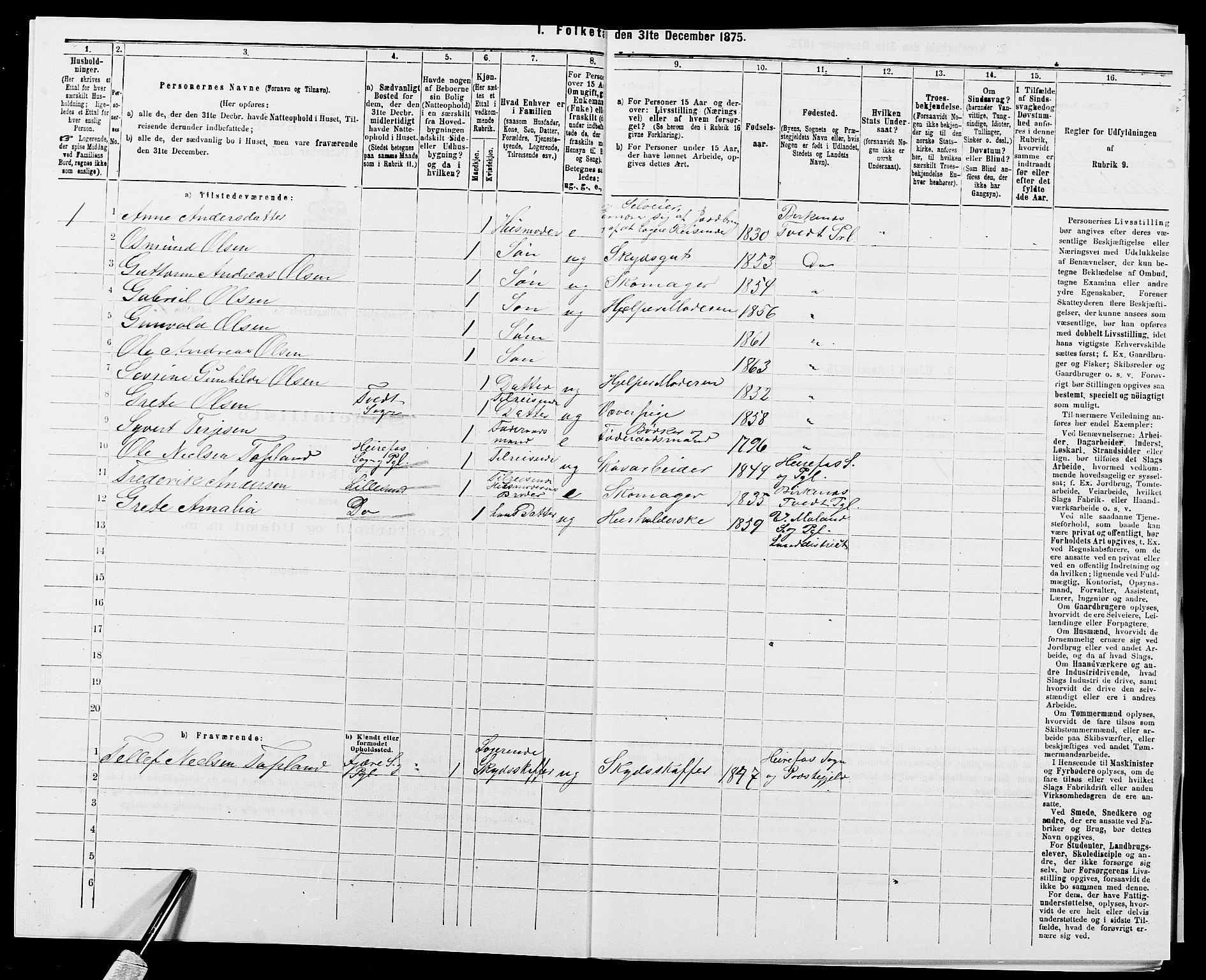 SAK, 1875 census for 1013P Tveit, 1875, p. 768