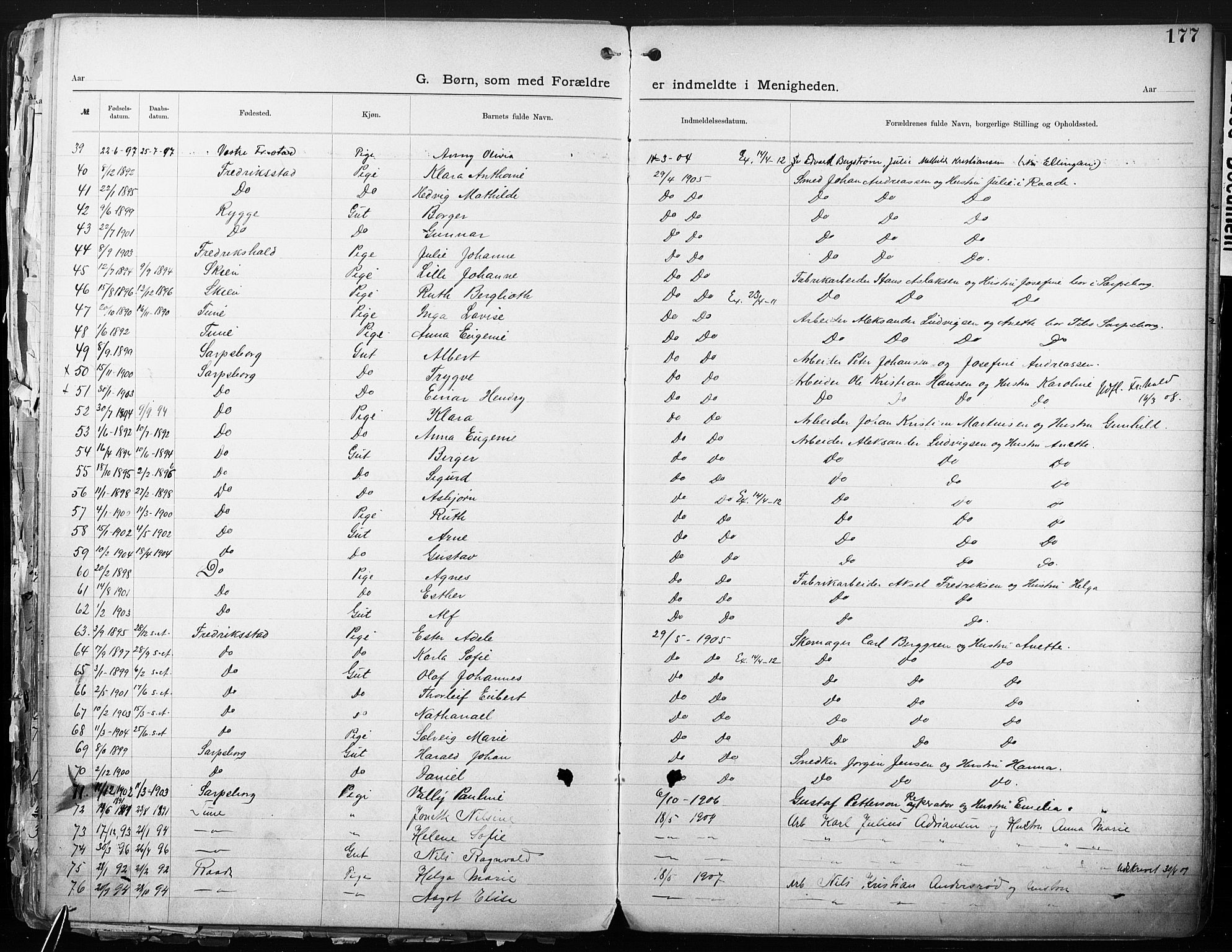 Sarpsborg metodistkirke, SAO/PAO-0233/A/L0004: Dissenter register no. 4, 1892-1923, p. 177