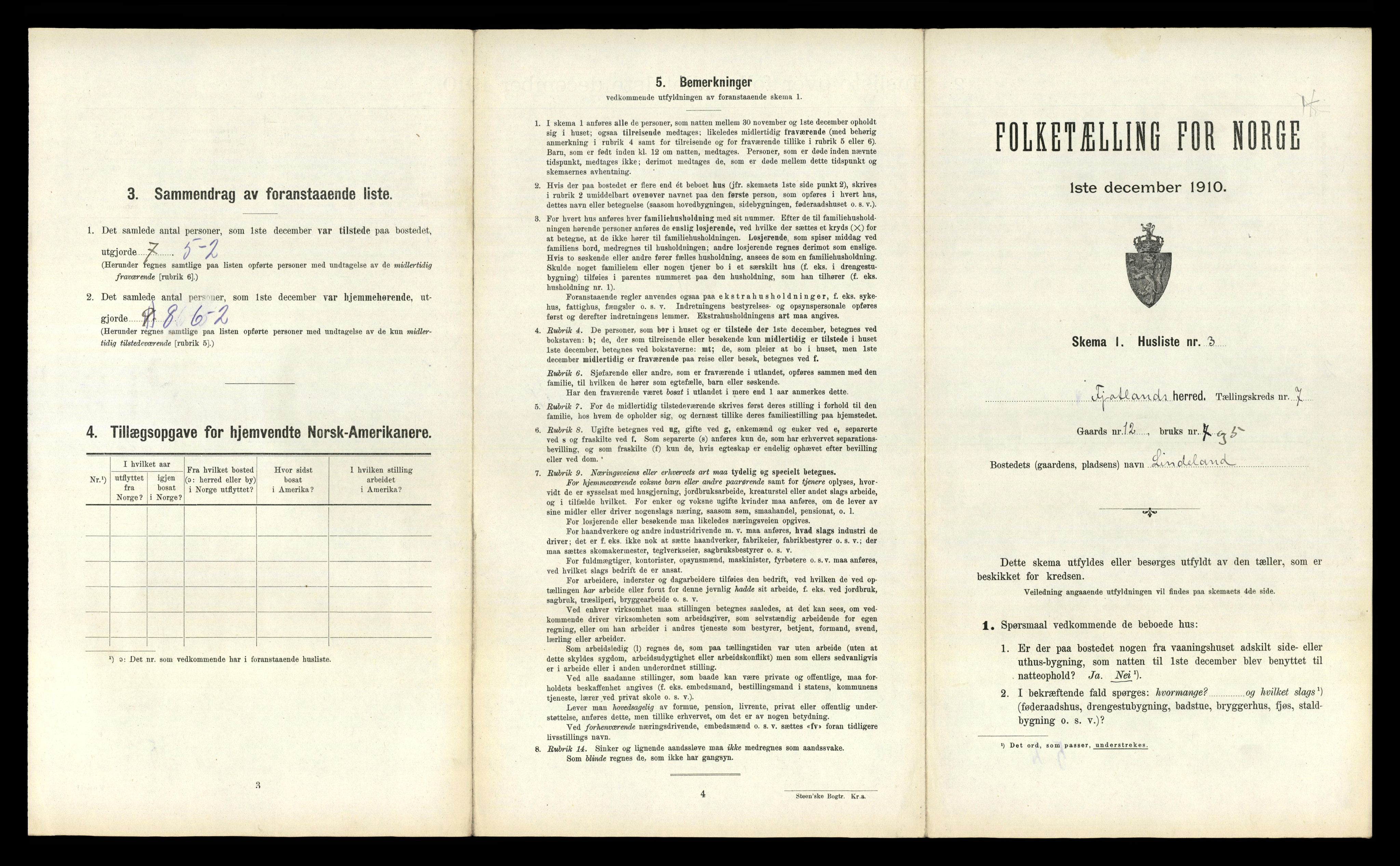 RA, 1910 census for Fjotland, 1910, p. 292