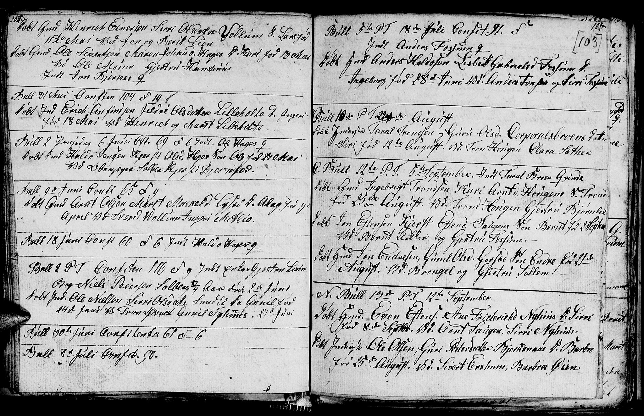 Ministerialprotokoller, klokkerbøker og fødselsregistre - Sør-Trøndelag, SAT/A-1456/689/L1042: Parish register (copy) no. 689C01, 1812-1841, p. 102-103