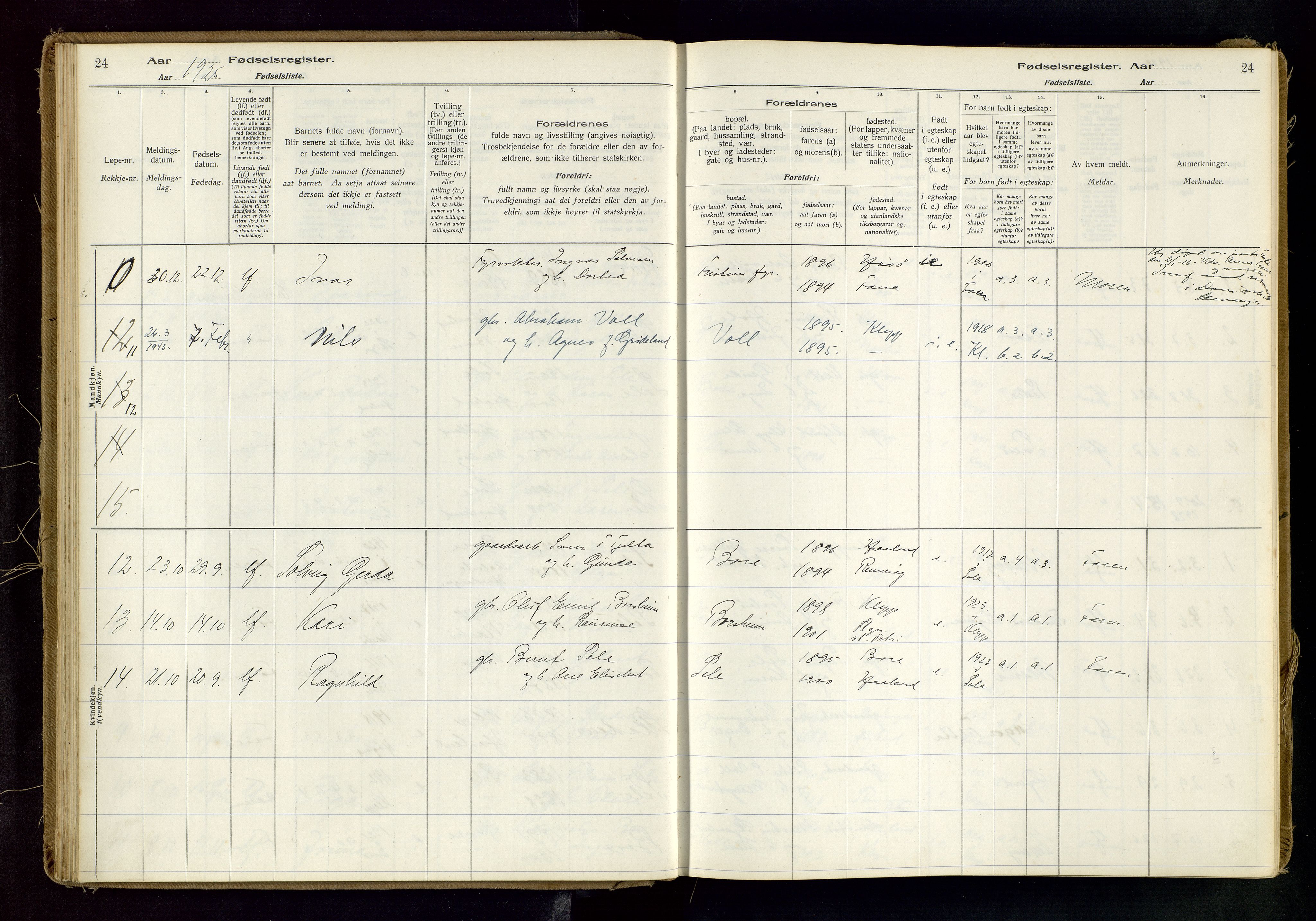 Klepp sokneprestkontor, SAST/A-101803/001/704BAB/L0001: Birth register no. 1, 1916-1976, p. 24