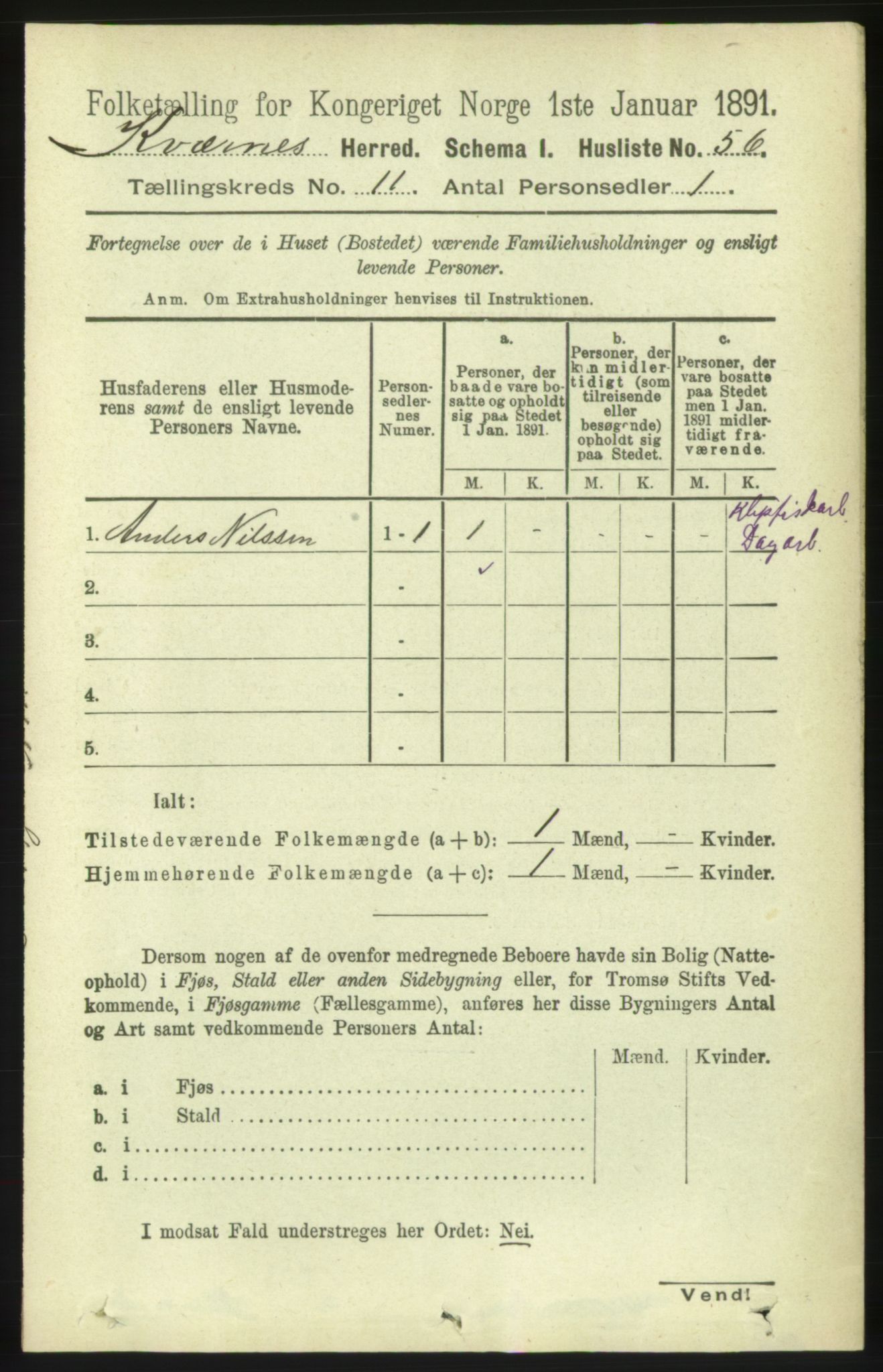 RA, 1891 census for 1553 Kvernes, 1891, p. 4810