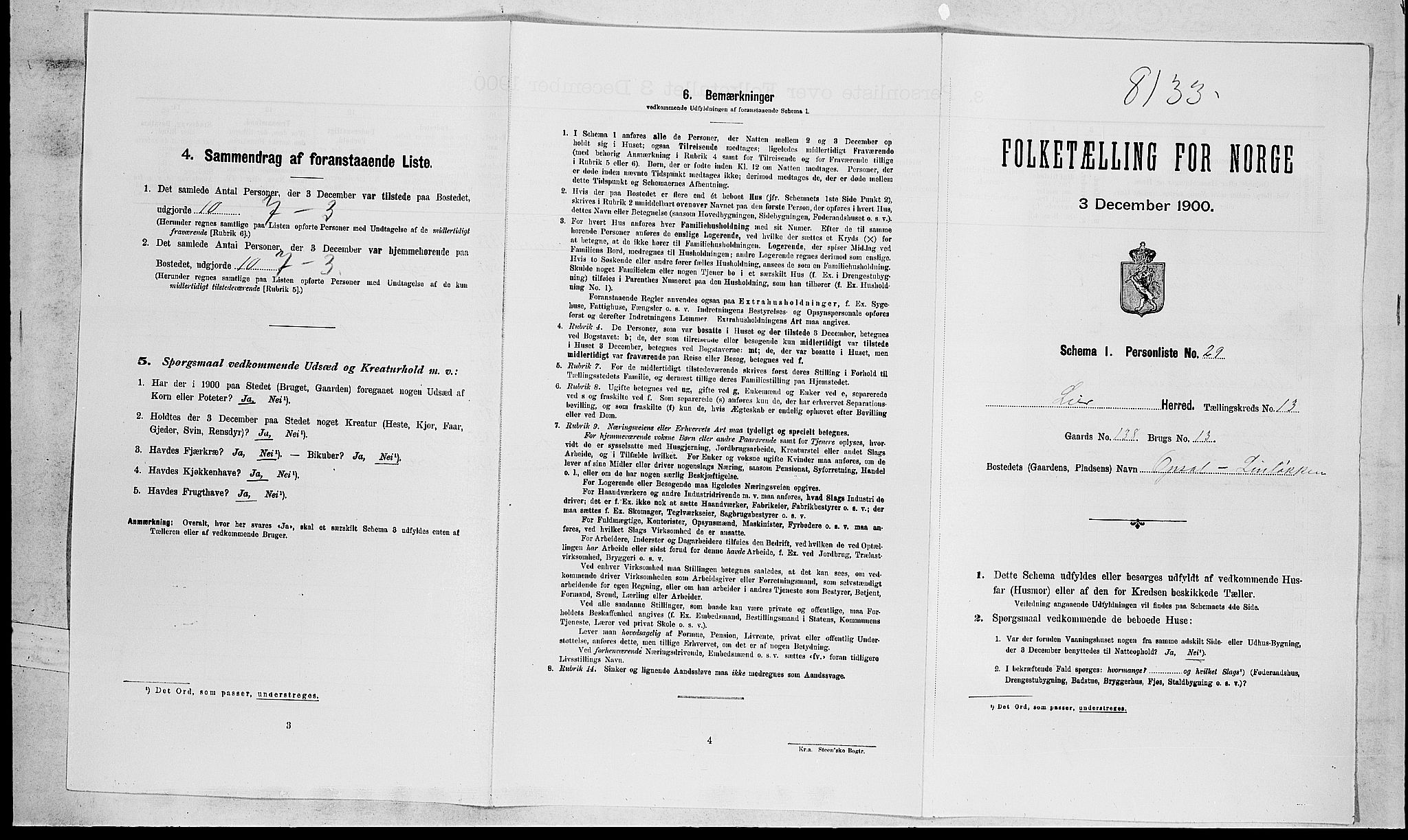 RA, 1900 census for Lier, 1900, p. 2169