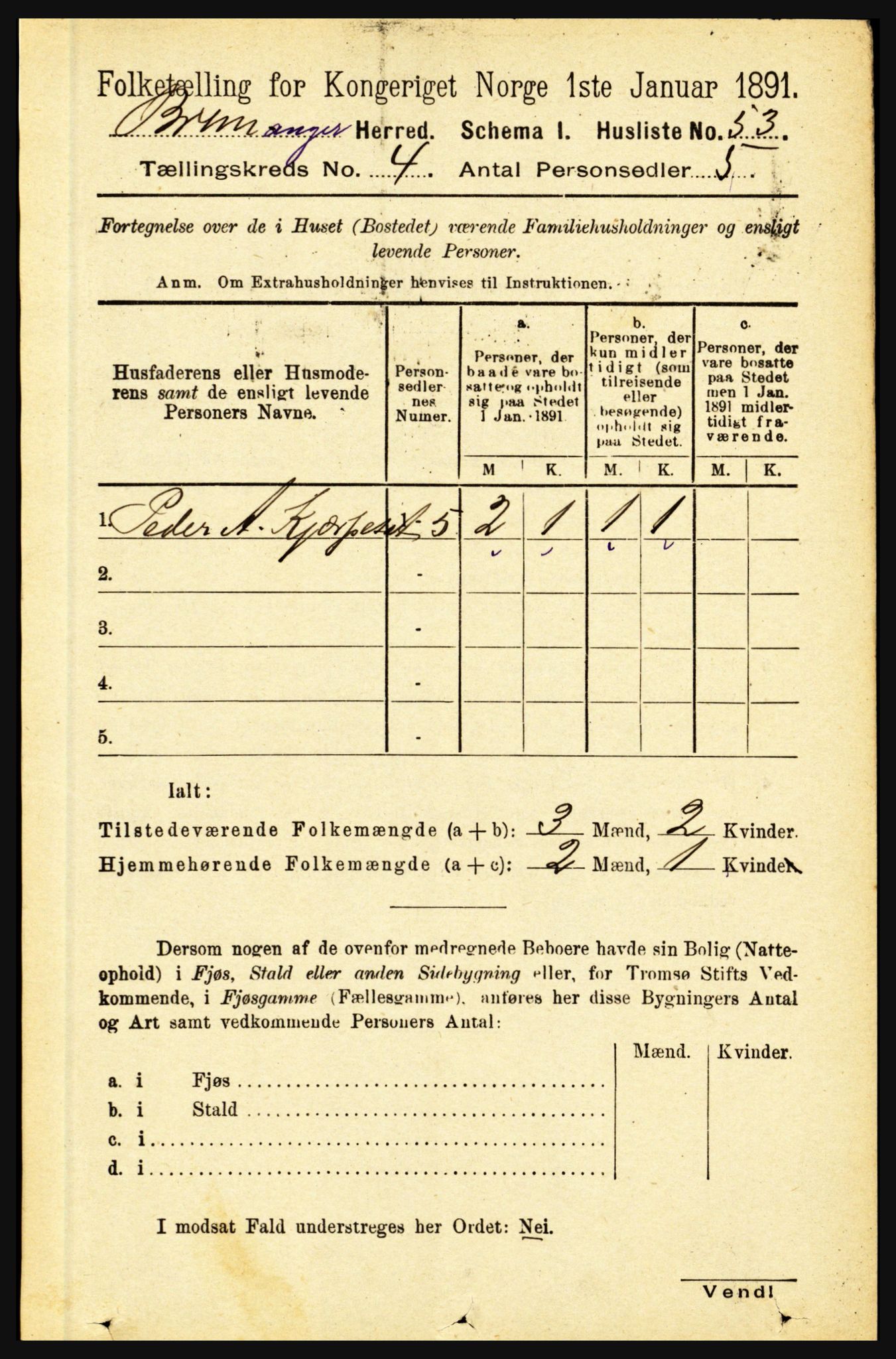 RA, 1891 census for 1438 Bremanger, 1891, p. 1499