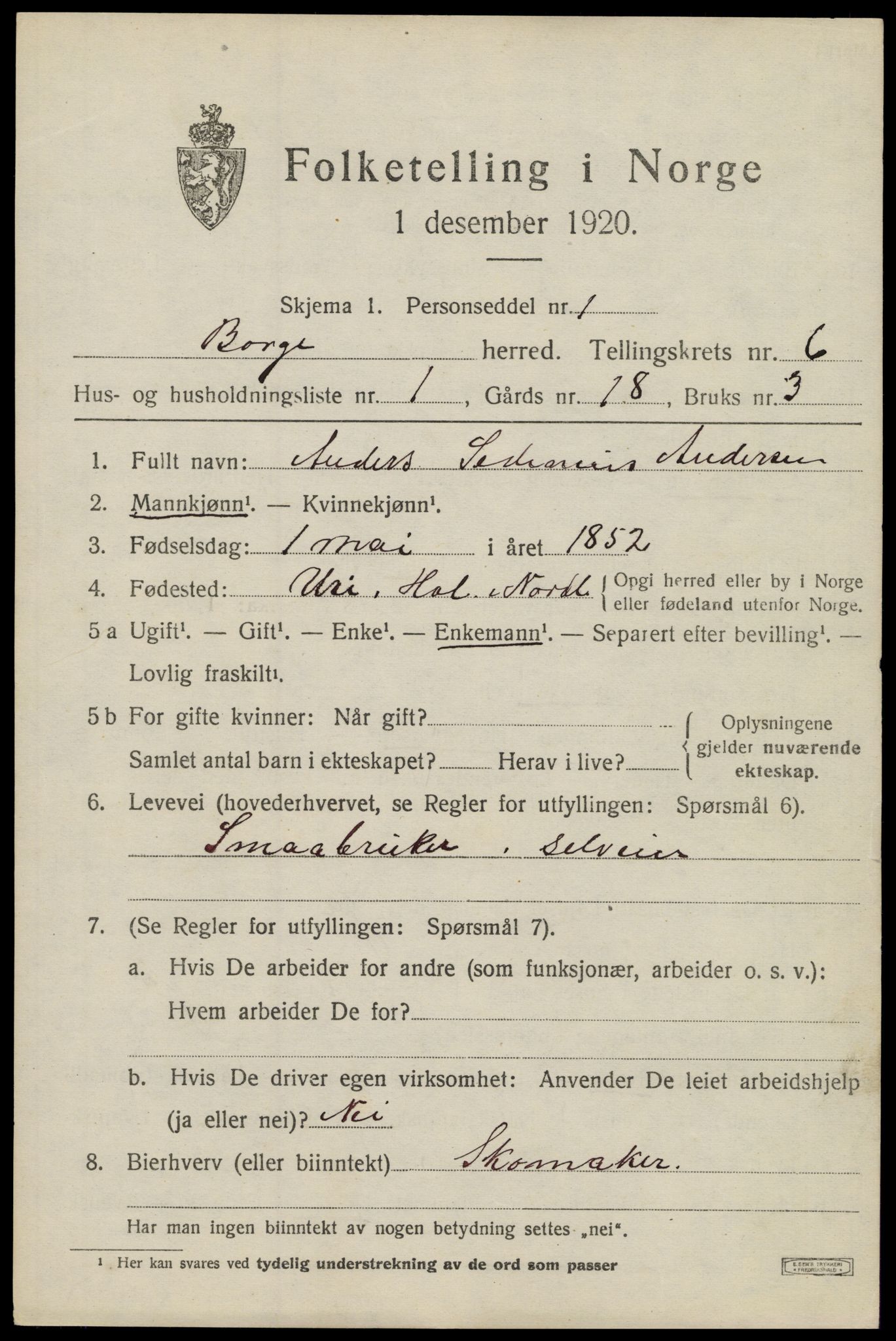 SAT, 1920 census for Borge, 1920, p. 5679