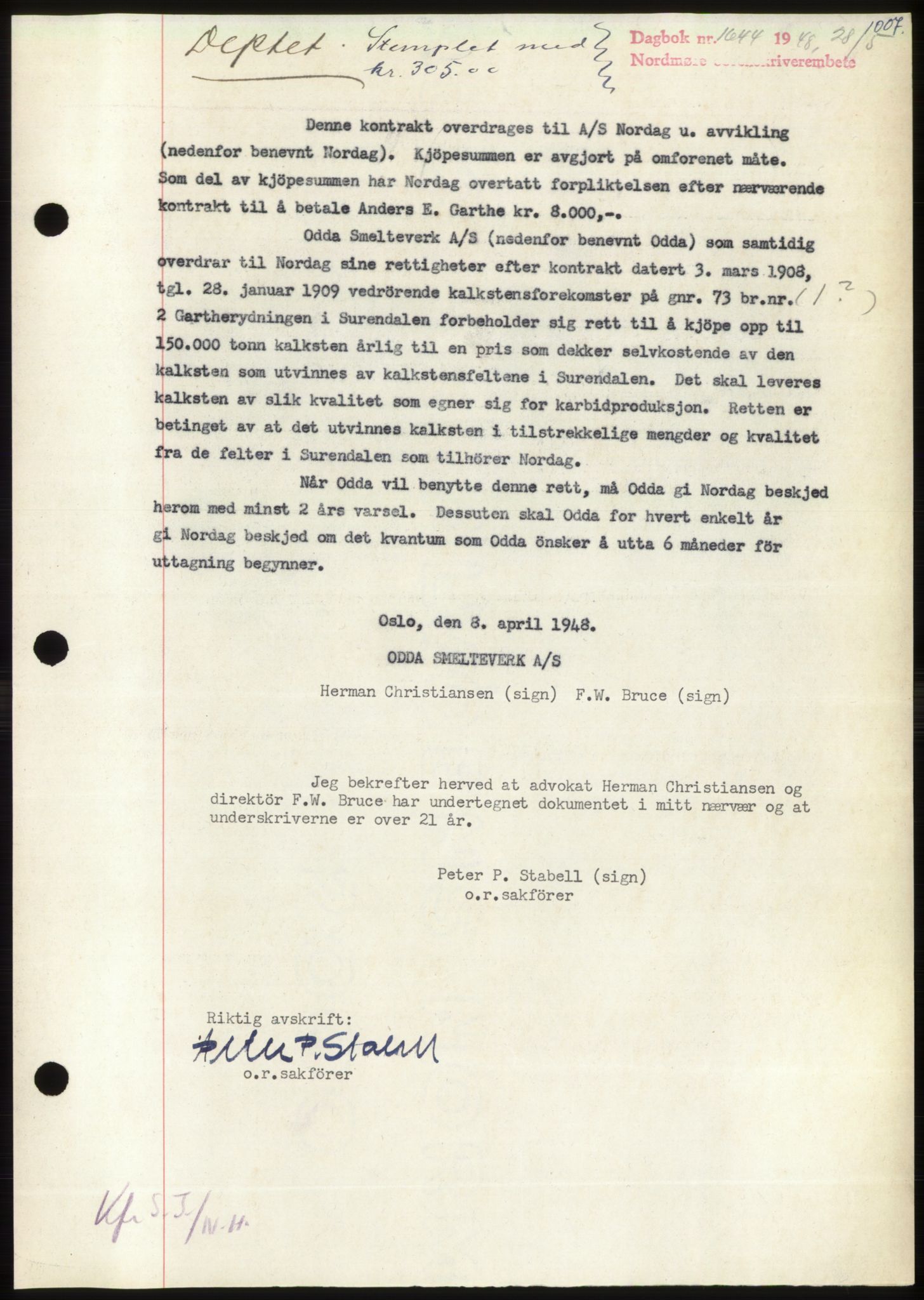 Nordmøre sorenskriveri, AV/SAT-A-4132/1/2/2Ca: Mortgage book no. B98, 1948-1948, Diary no: : 1644/1948